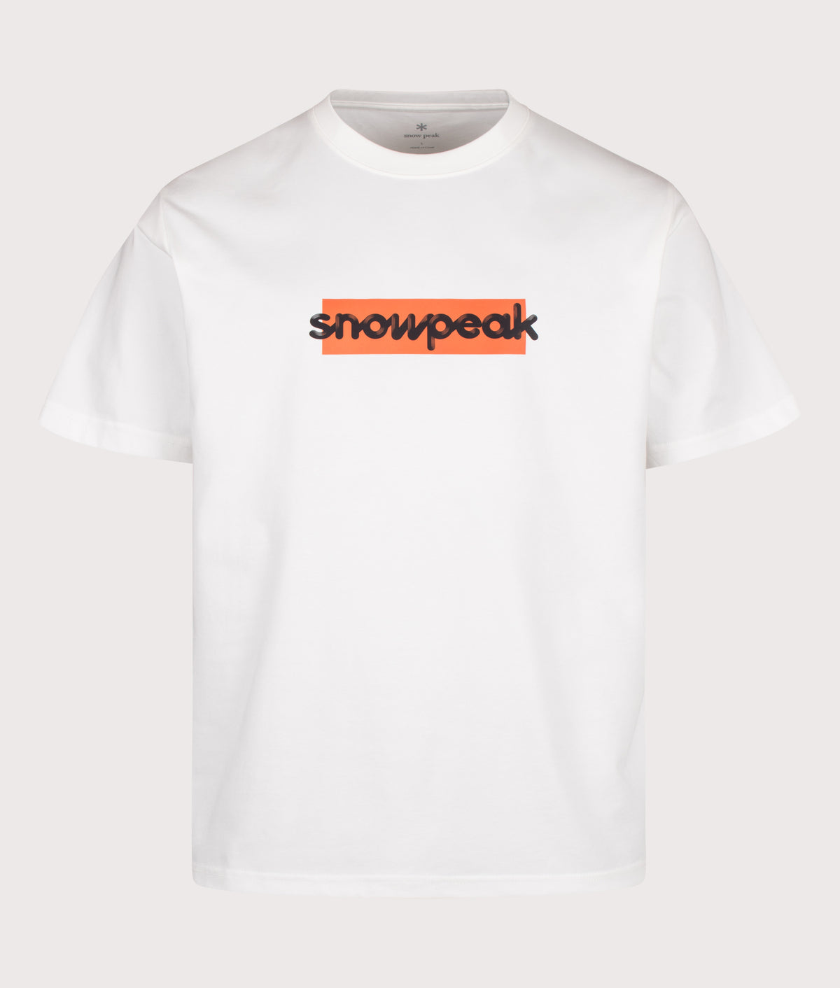 Snow Peak Regular Fit SP Reflective Typography T-Shirt in Off White at EQVVS Menswear. Front shot.