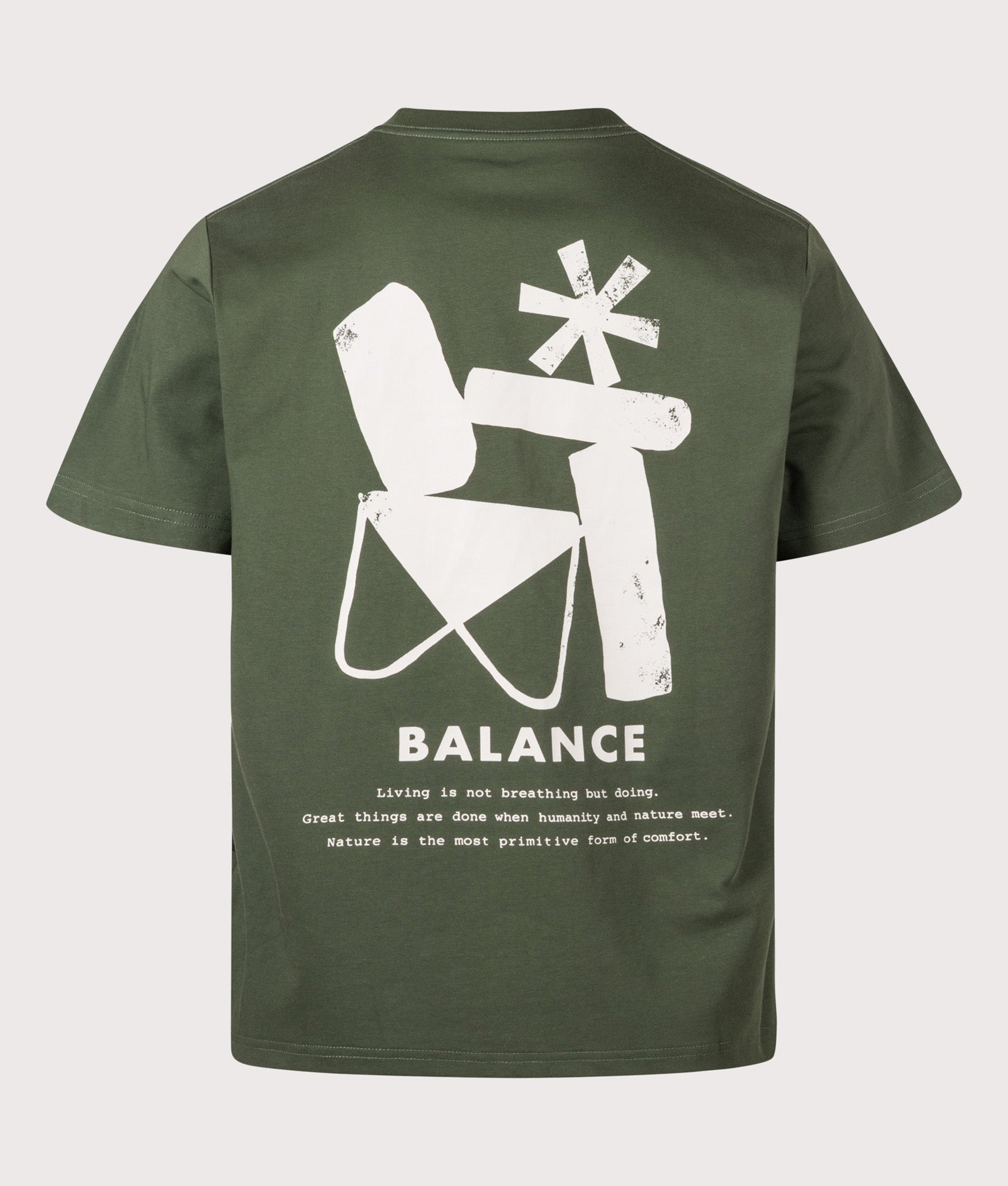 Snow Peak Relaxed Fit Elemental Balance T-Shirt in Dark Green at EQVVS Menswear. Back shot.
