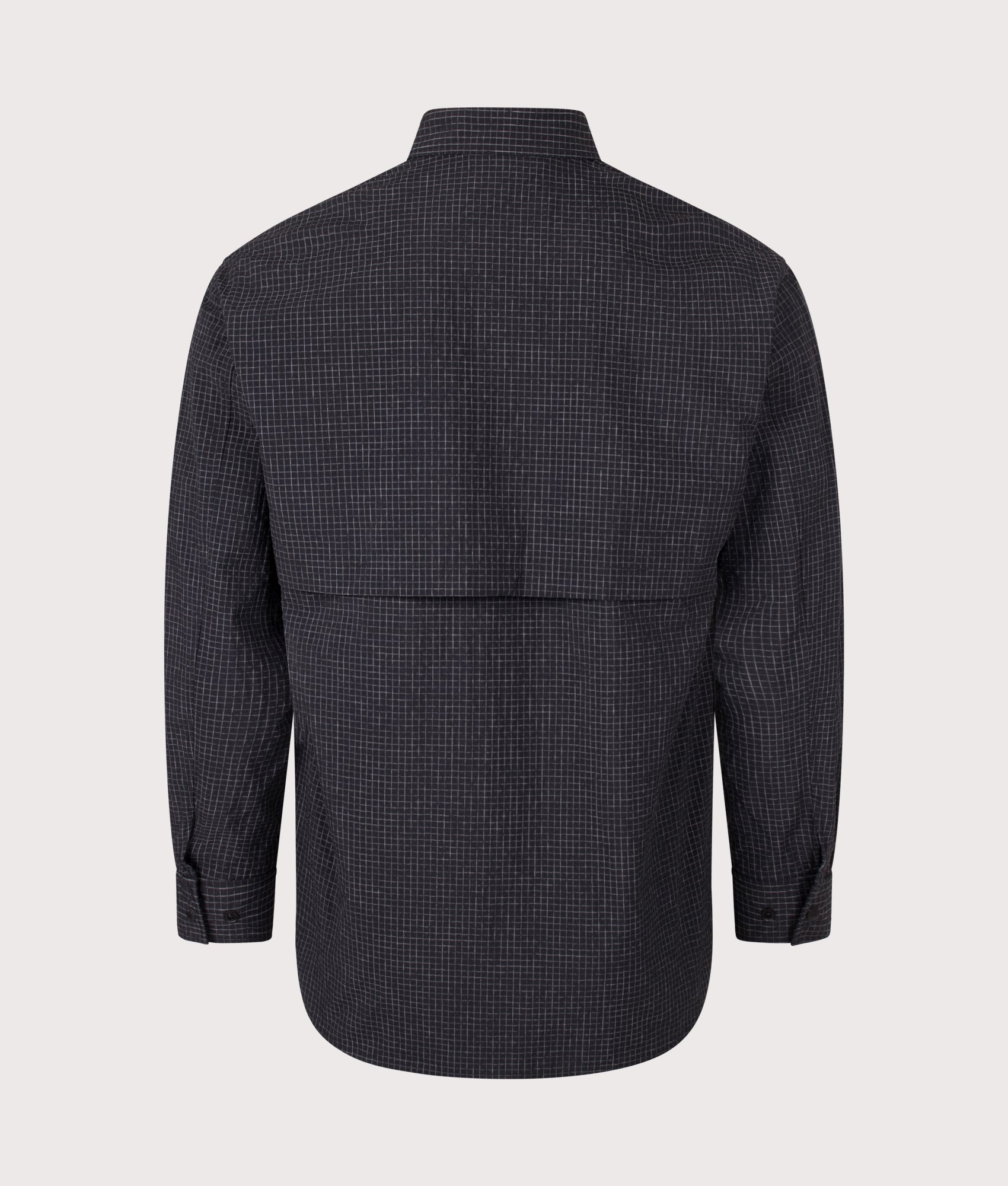 Snow Peak Relaxed Fit KASURI Ripstop Shirt in Black at EQVVS Menswear. Back shot.