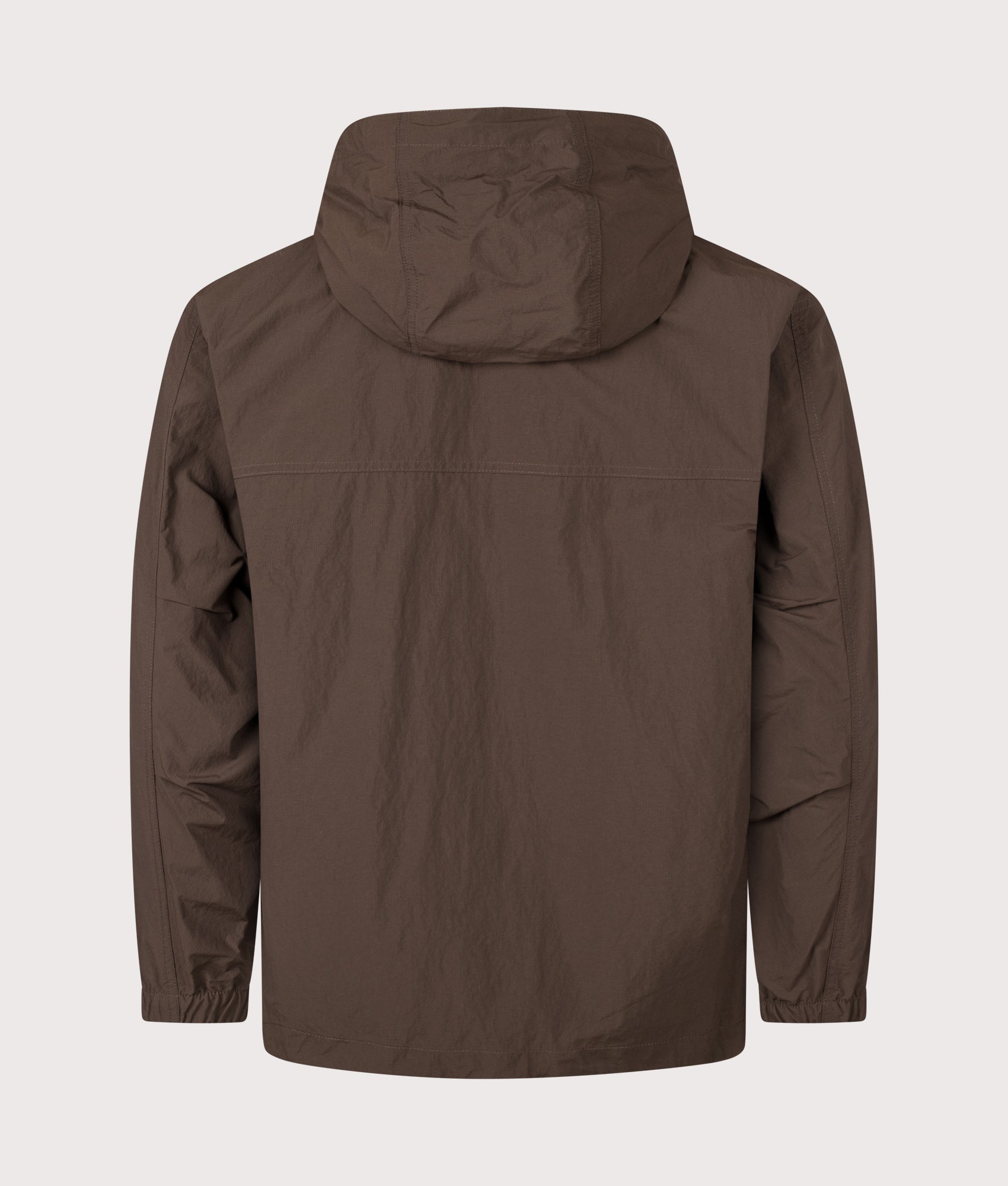 Snow Peak Regular Fit Nylon Double Rip Jacket in Dark Brown at EQVVS Menswear. Back shot.