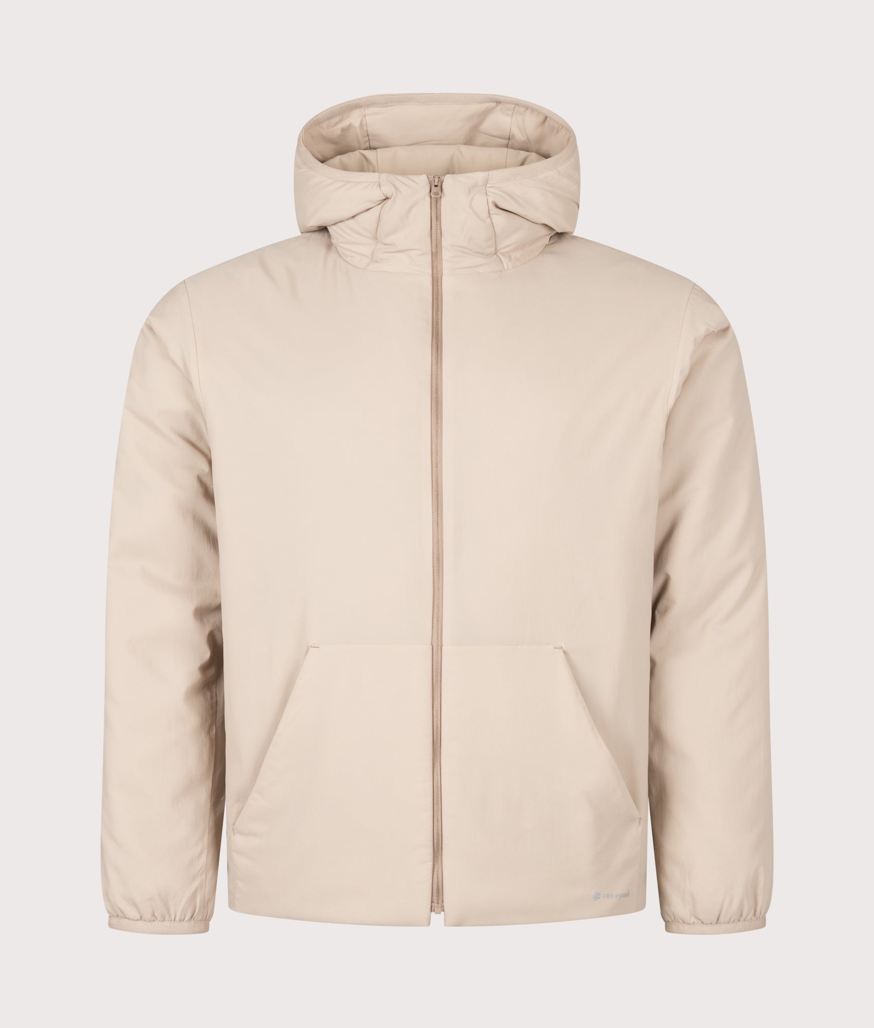 Snow Peak Regular Fit Flexible Insulated Zip Parka in Light Brown at EQVVS Menswear. Front shot.