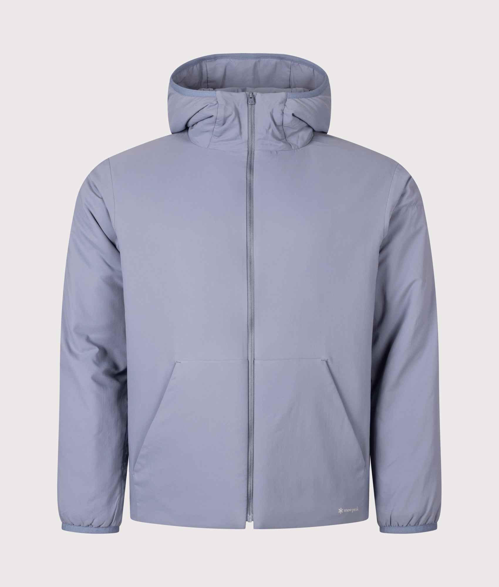Snow Peak Regular Fit Flexible Insulated Zip Parka in Light Blue at EQVVS Menswear. Front shot.