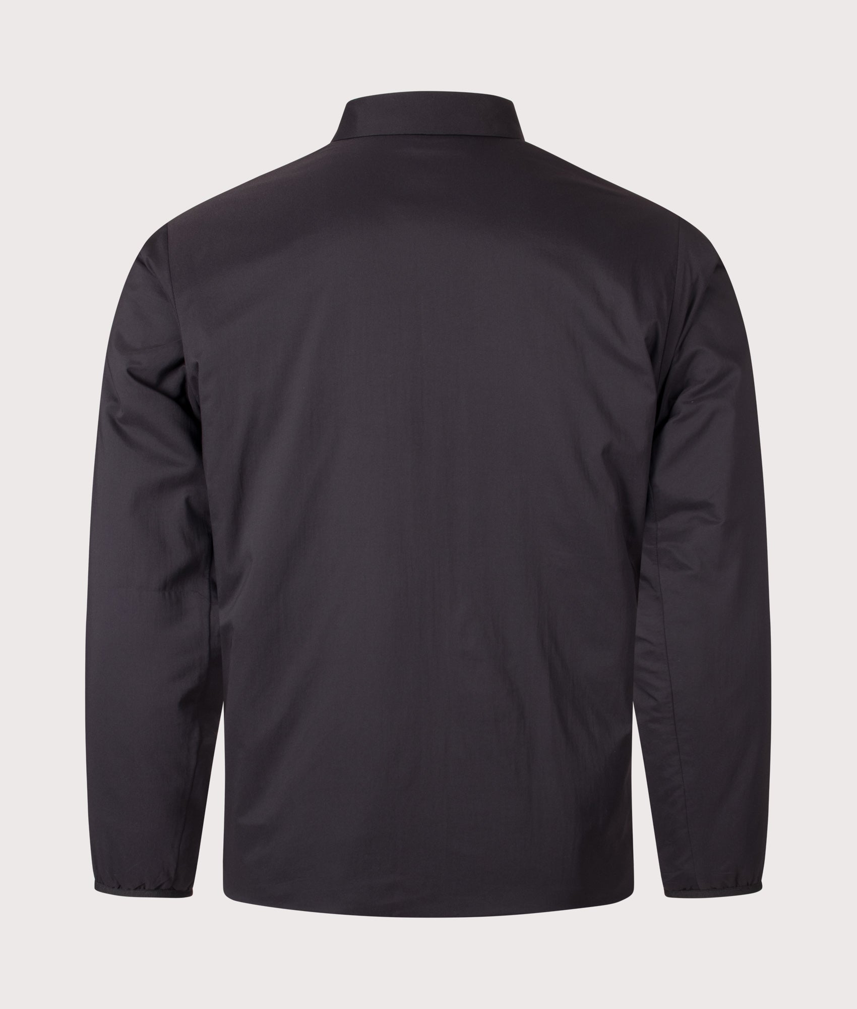 Snow Peak Regular Fit Flexible Insulated Shirt in Black at EQVVS Menswear. Back shot.