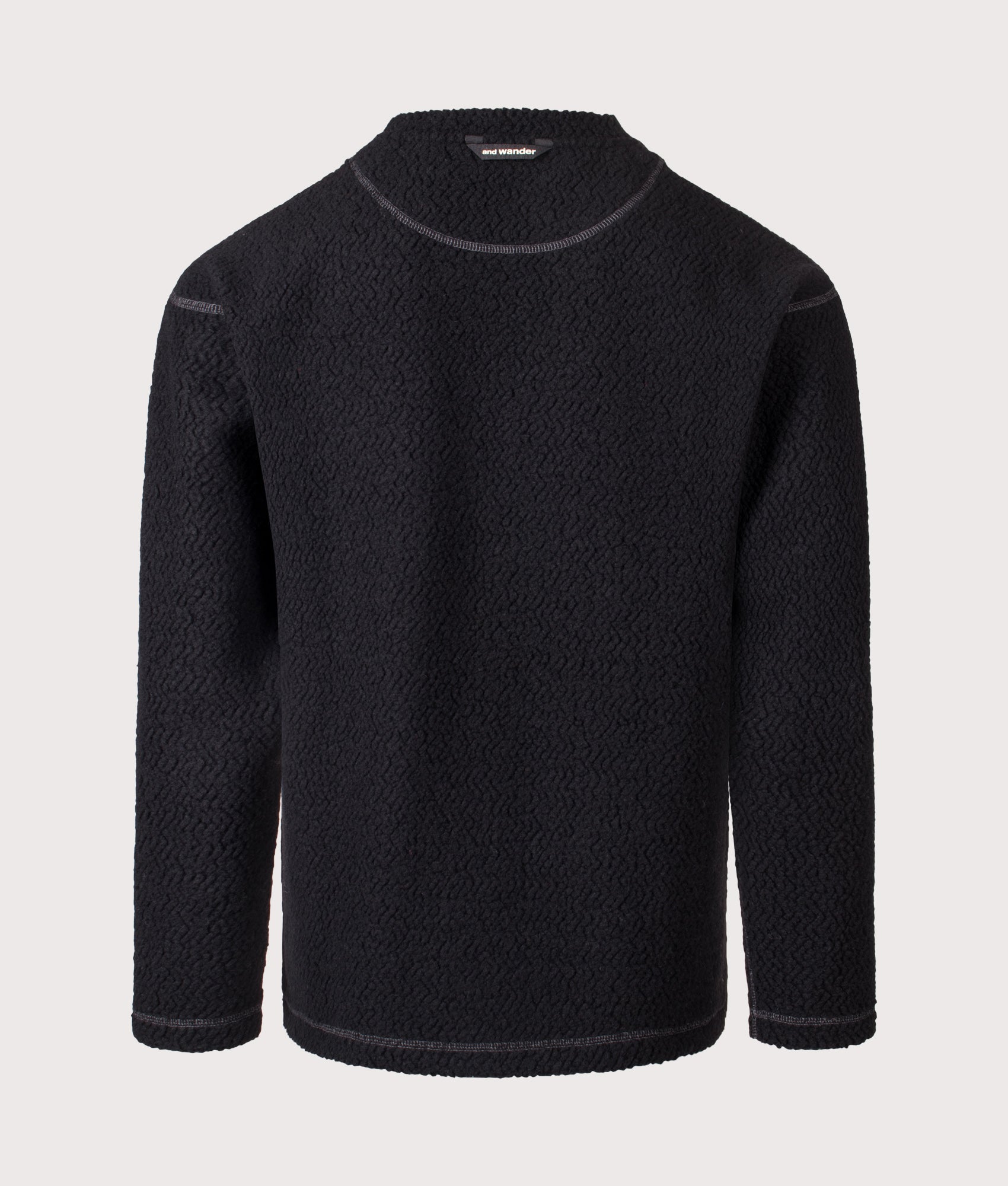 And Wander Re Wool JQ Crew Sweatshirt in Black at EQVVS Menswear. Back shot.