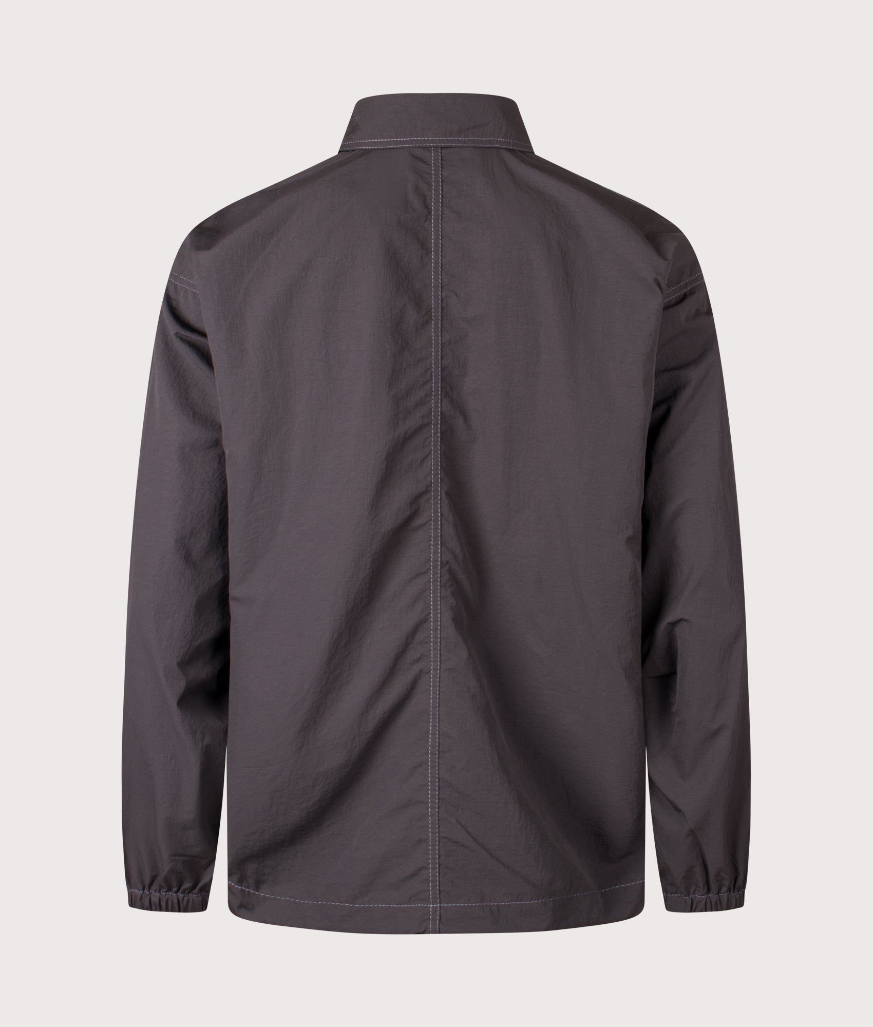 And Wander Crinkled Nylon Overshirt Jacket in Charcoal a EQVVS Menswear.Back shot.
