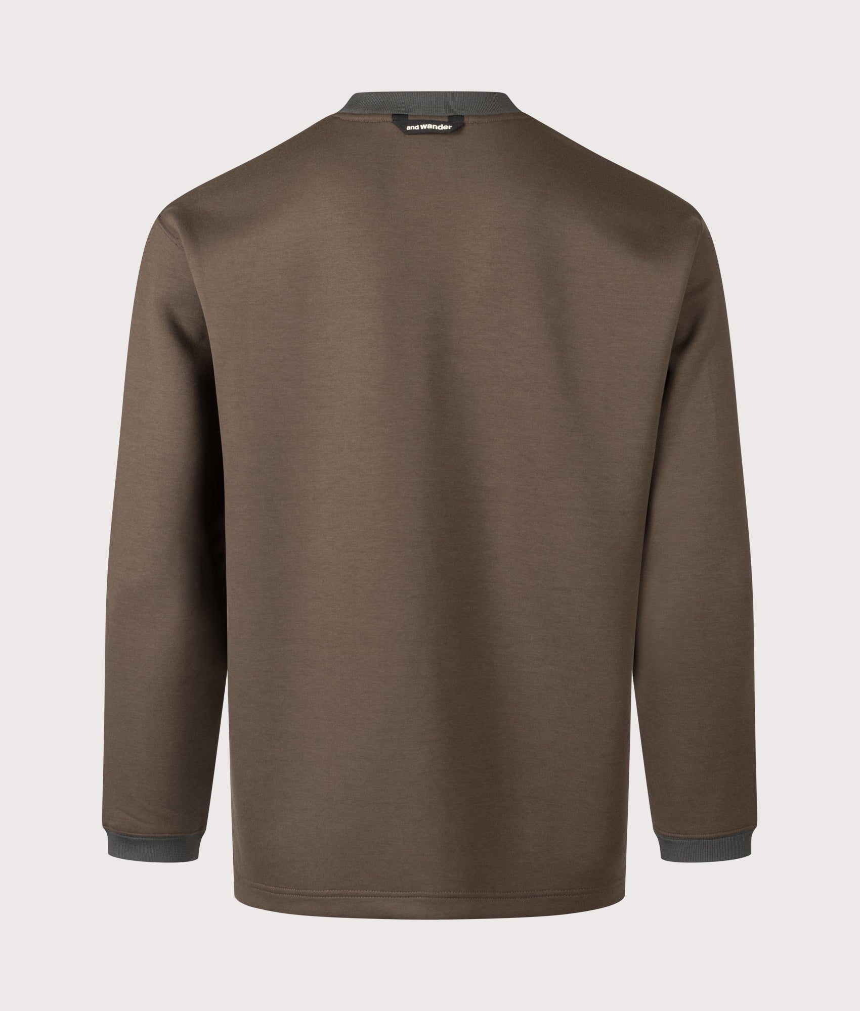 and wander Airy Warm Sweatshirt in Dark Brown at EQVVS Menswear. Back shot.