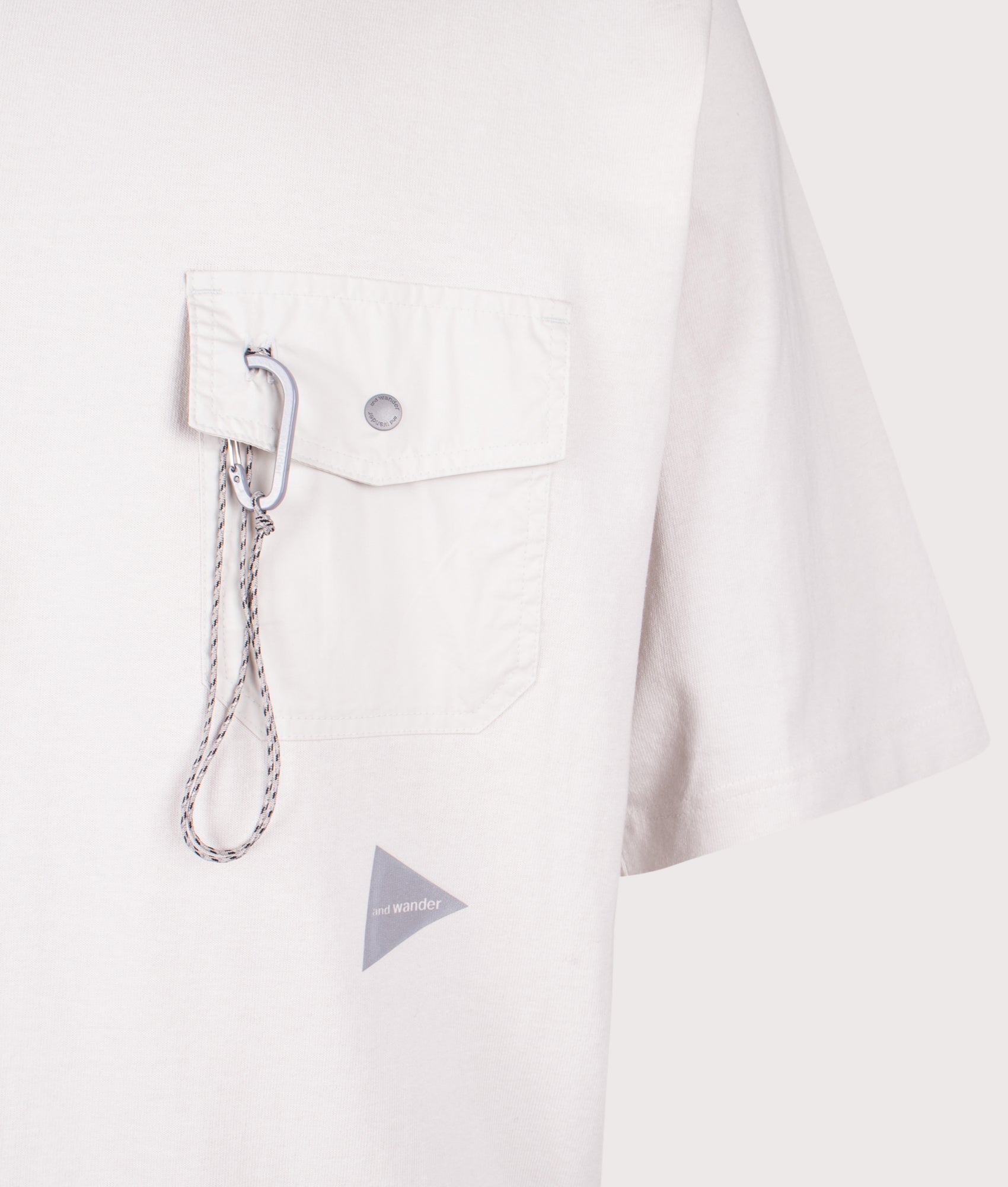 and wander Heavy Cotton Pocket HS T-Shirt in L.Grey at EQVVS Menswear. Detail shot.