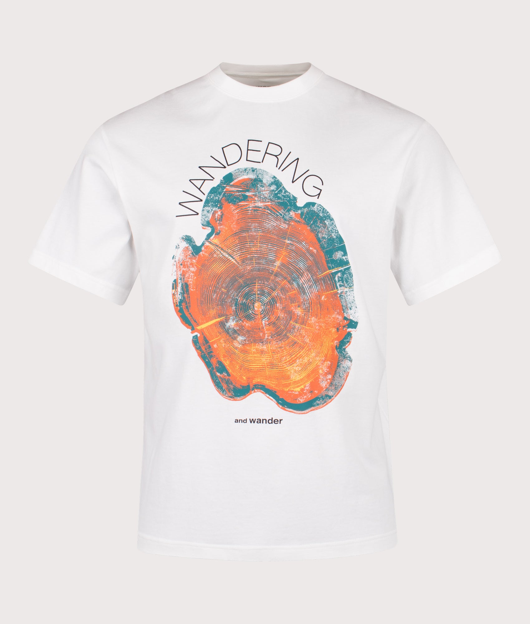 and wander Wandering Printed T-Shirt in White at EQVVS Menswear. Front shot