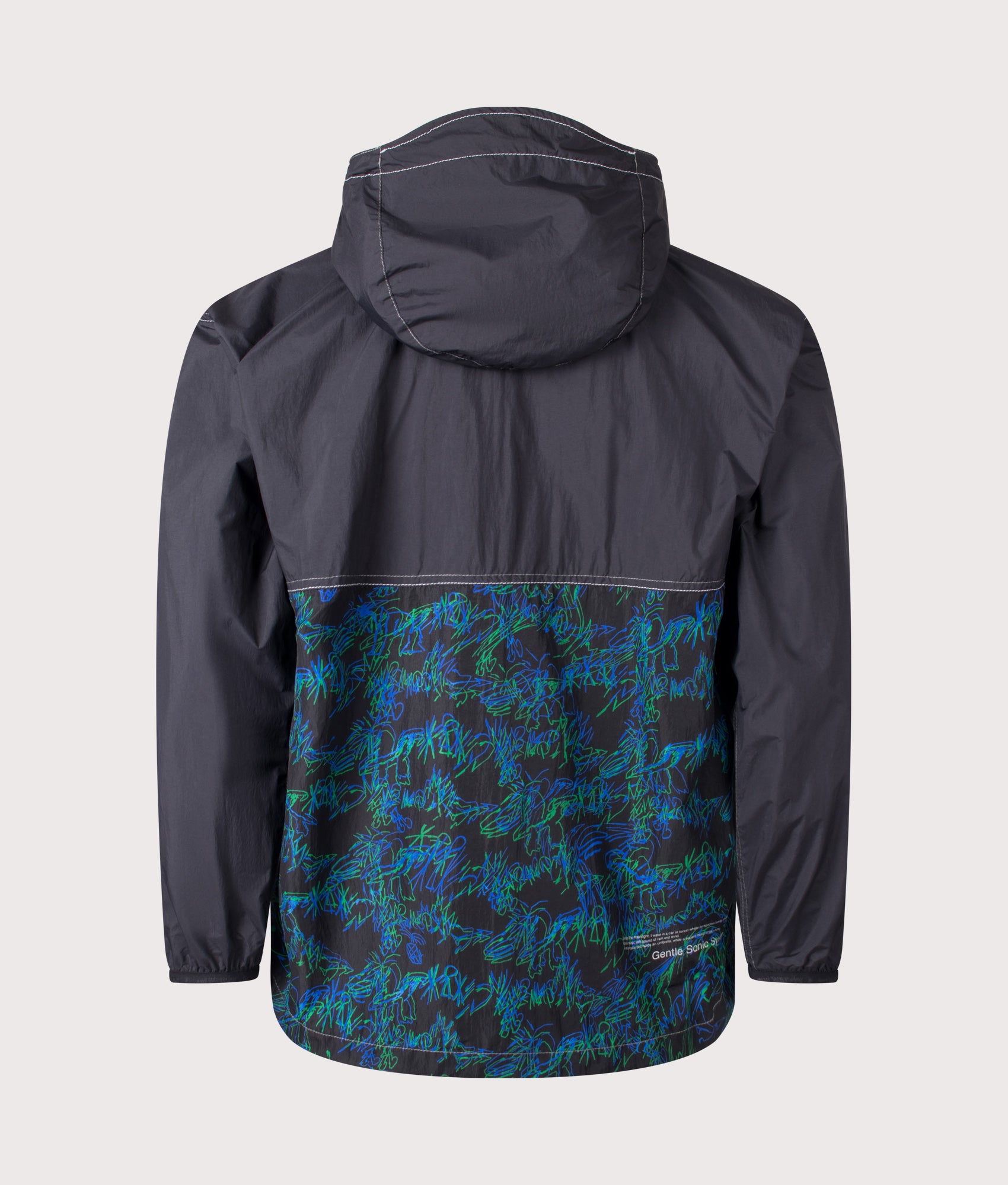 Printed Wind Jacket in Black by and wander. Shot by EQVVS. Back shot.