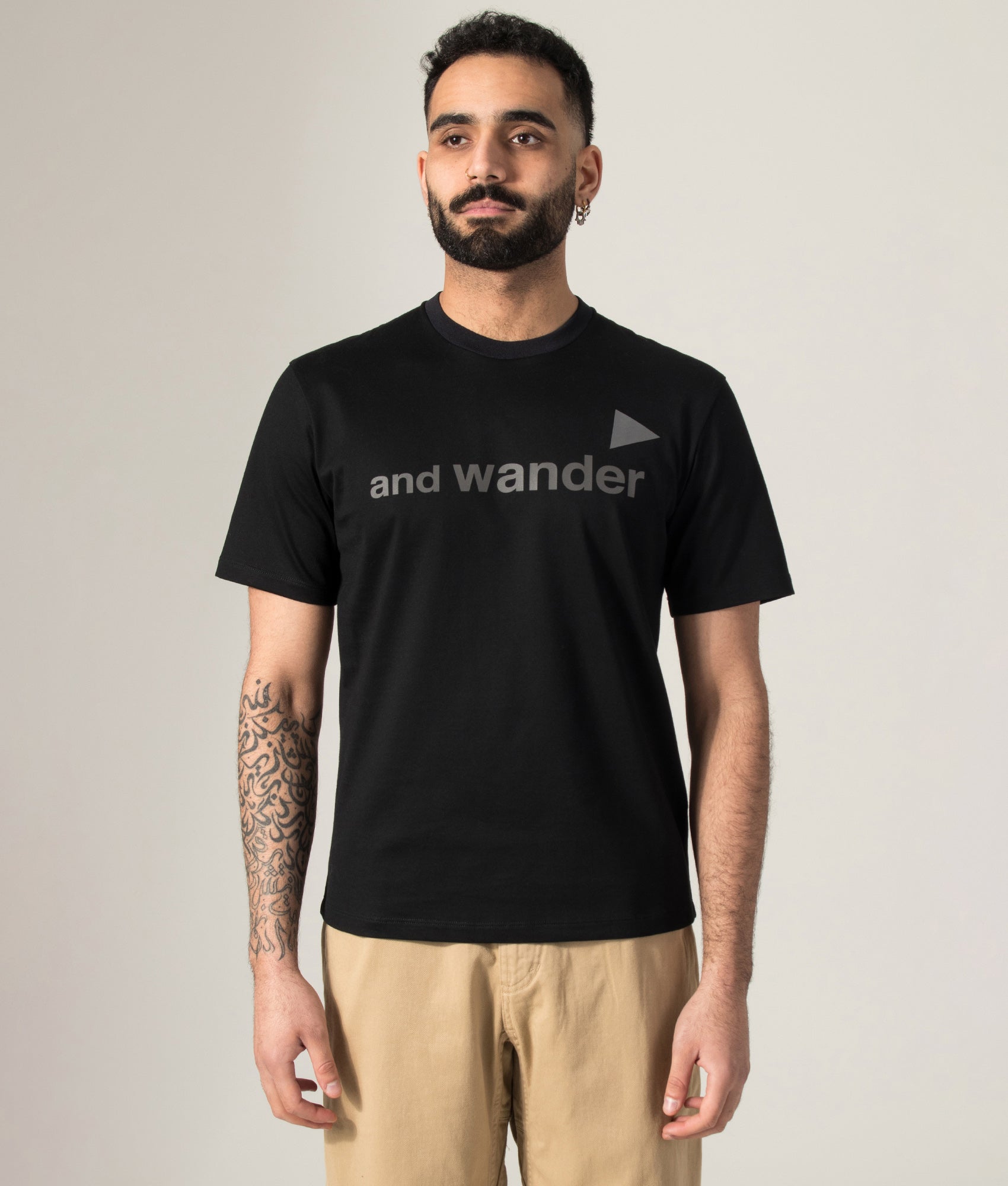 and Wander Ref T-Shirt in Black by and wander. Shot by EQVVS. Model shot.