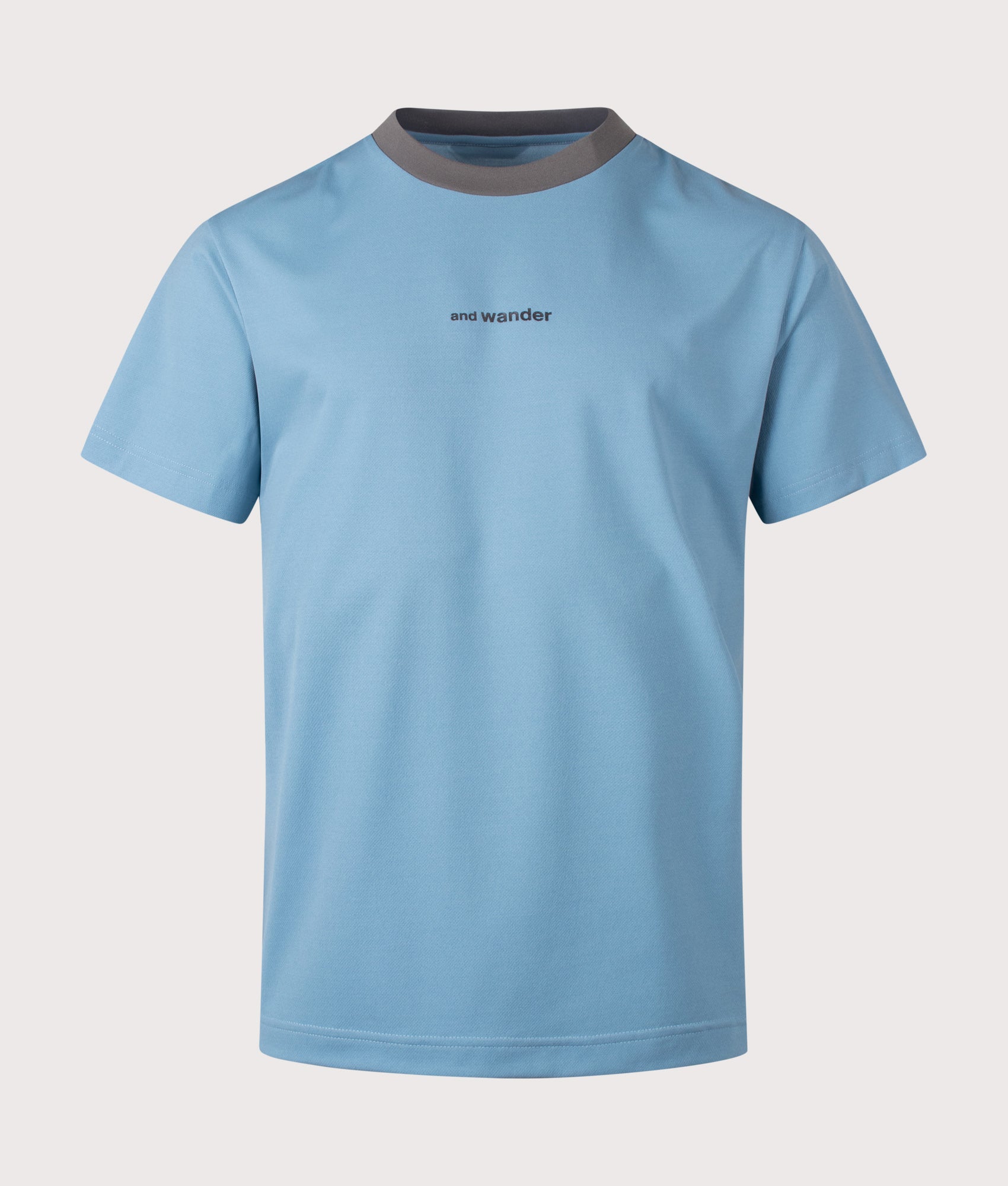 and wander Dry Mesh T-Shirt in Light Blue at EQVVS Menswear. Front shot.