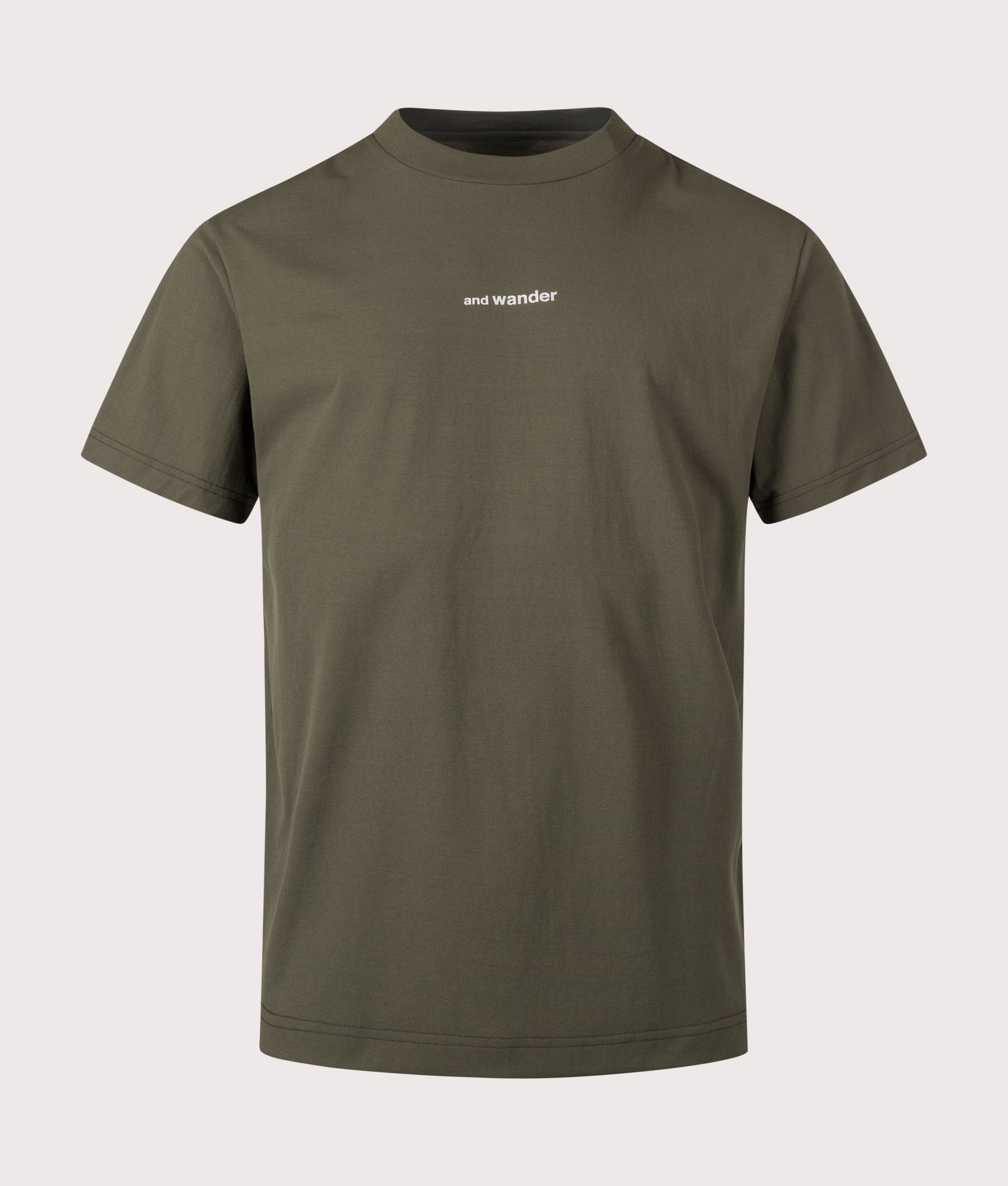 and wander Dry Mesh T-Shirt in Dark Khaki at EQVVS Menswear. Front shot.