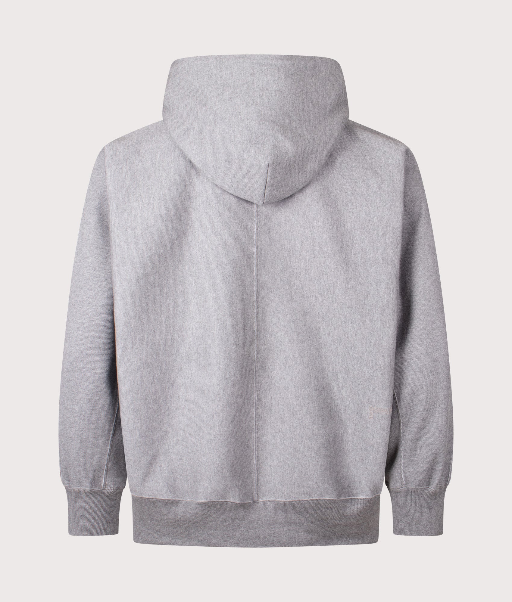 Nanamica Pullover sweat hoodie in Heather Grey at EQVVS Menswear. Back shot.