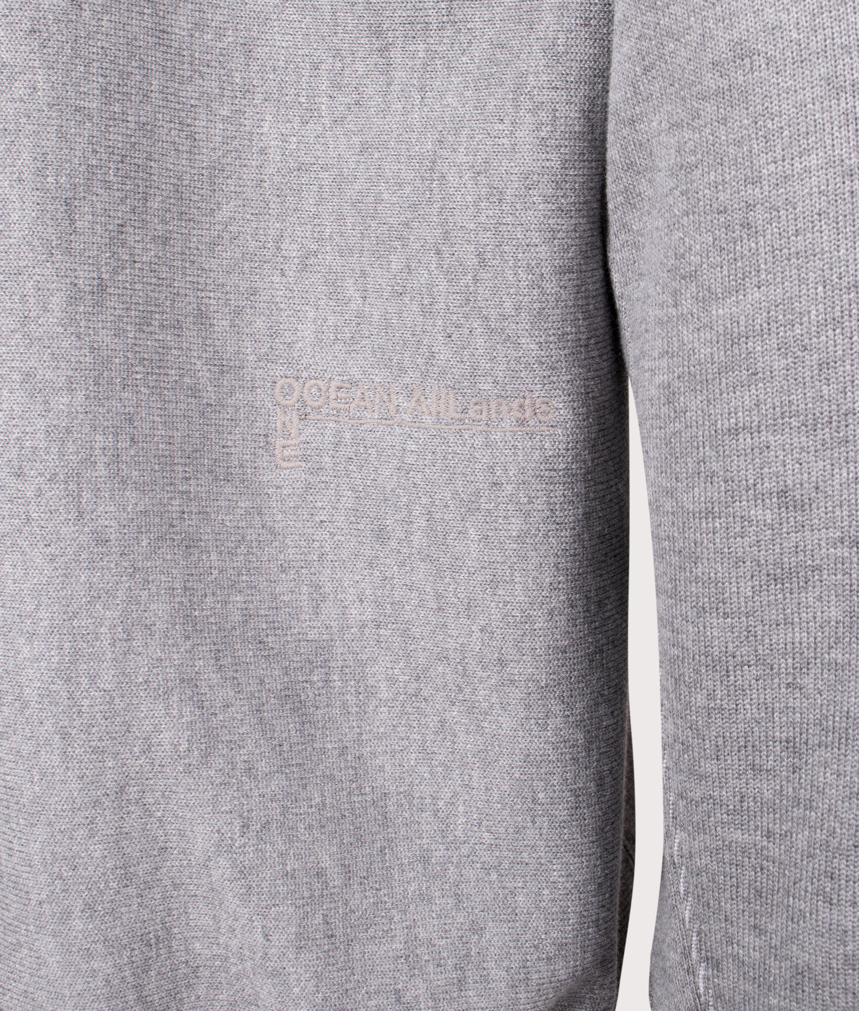 Nanamica Pullover sweat hoodie in Heather Grey at EQVVS Menswear. Second detail shot.