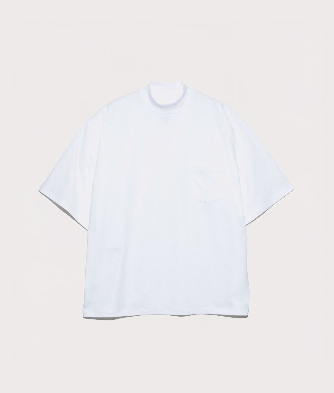 nanamica Mock Neck T-Shirt in white at EQVVS. Front Shot.