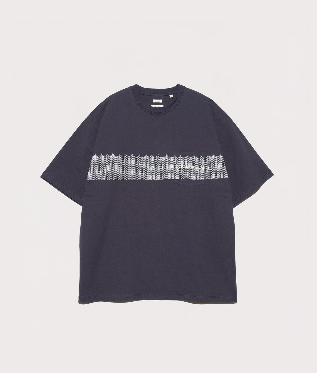 nanamica OOAL Graphic T-Shirt in Vintage Blue at EQVVS. Front Shot.