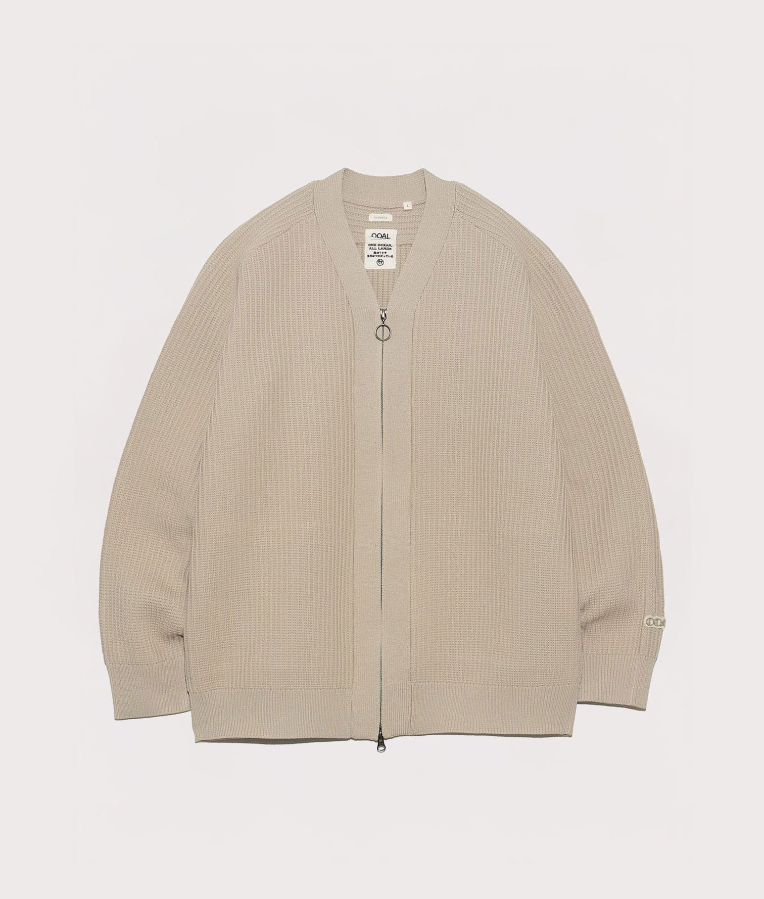 nanamica 5G Zip Through Cardigan in Ivory at EQVVS. Front Shot.