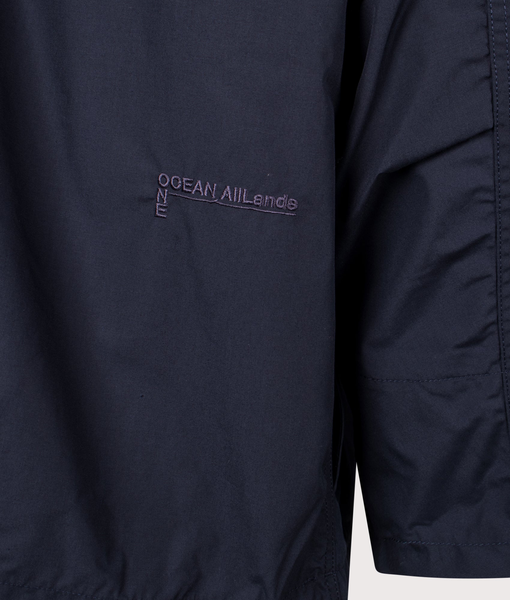 Nanamica Hooded Deck jacket in Navy at EQVVS Menswear. Second detail shot.