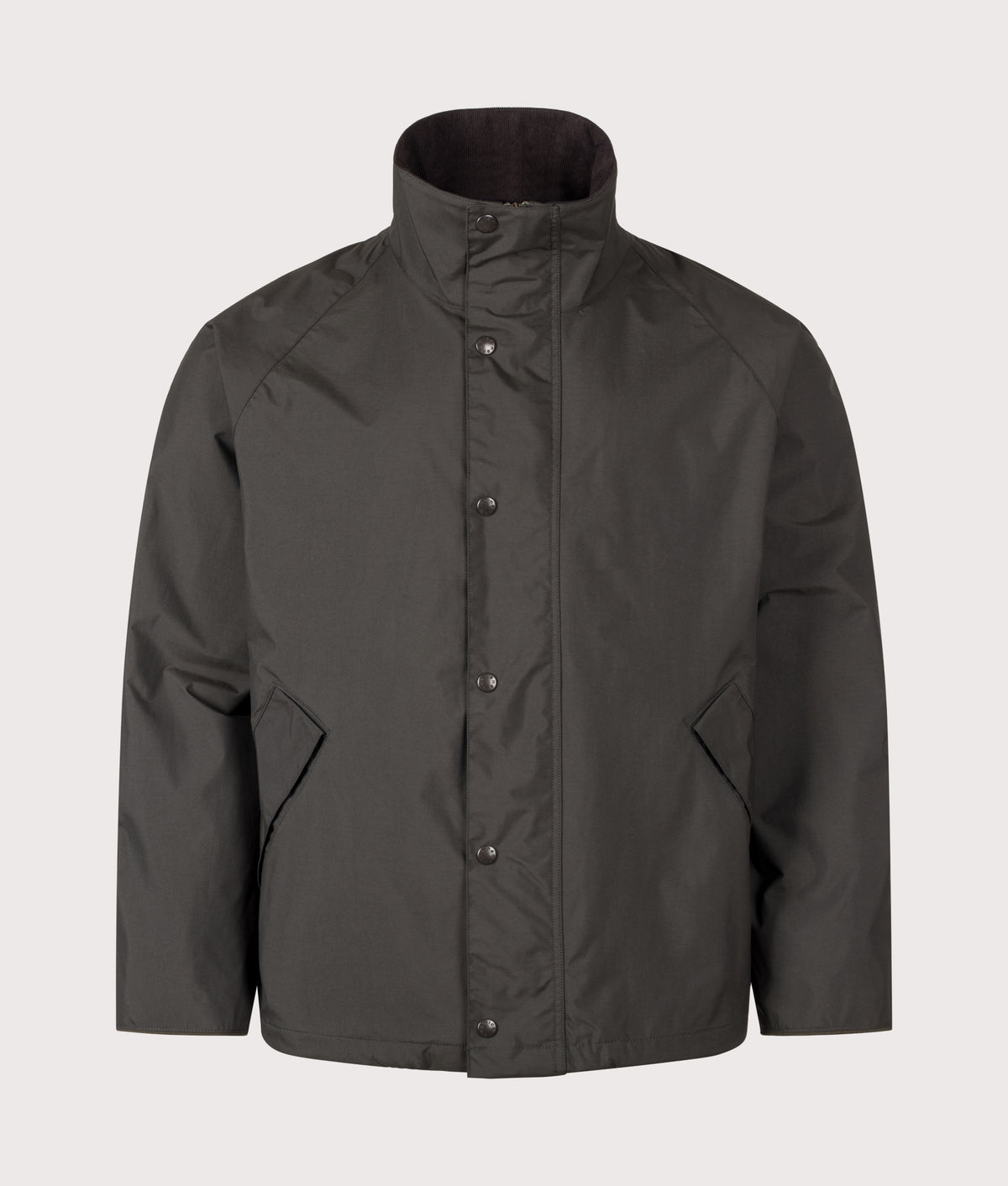 nanamica 2L PERTEX UNLIMITED Short Field Jacket in Dark Olive at EQVVS Menswear. Front shot.