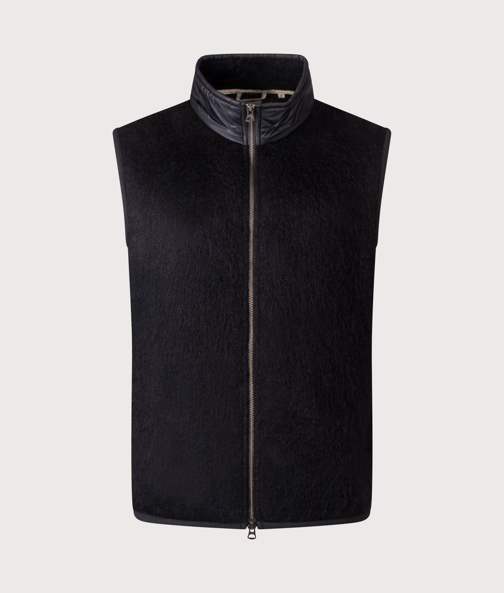 Nanamica Zip-Up Mohair Vest in Black at EQVVS Menswear. Front shot.