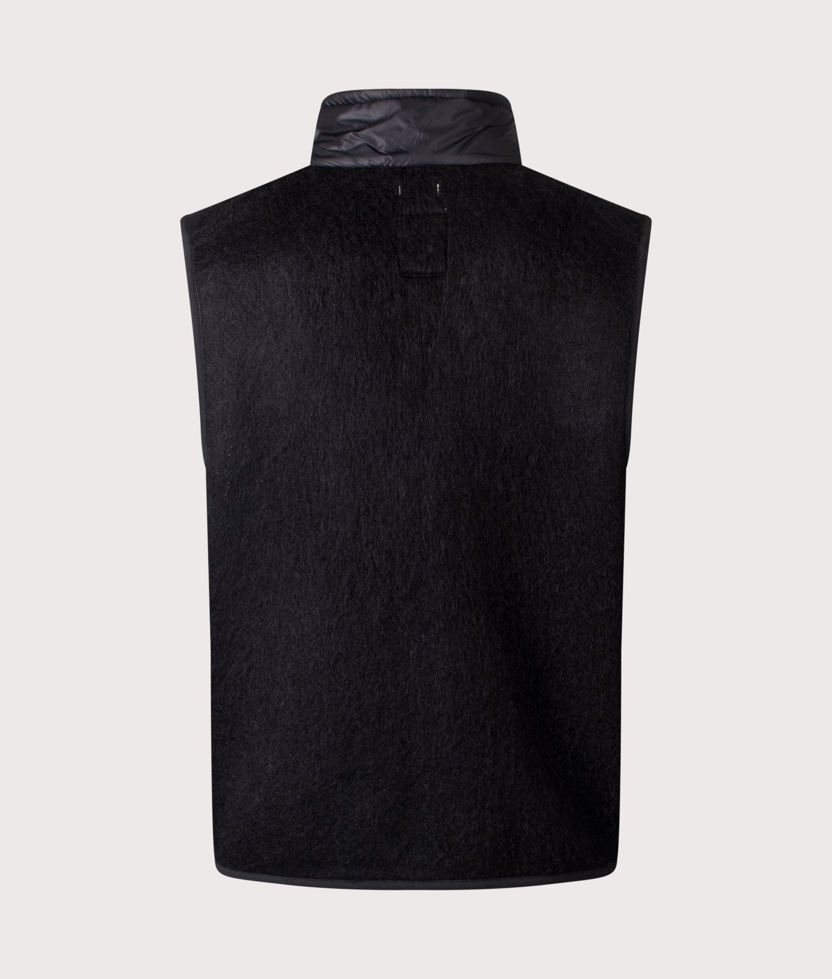 Nanamica Zip-Up Mohair Vest in Black at EQVVS Menswear. Back shot.