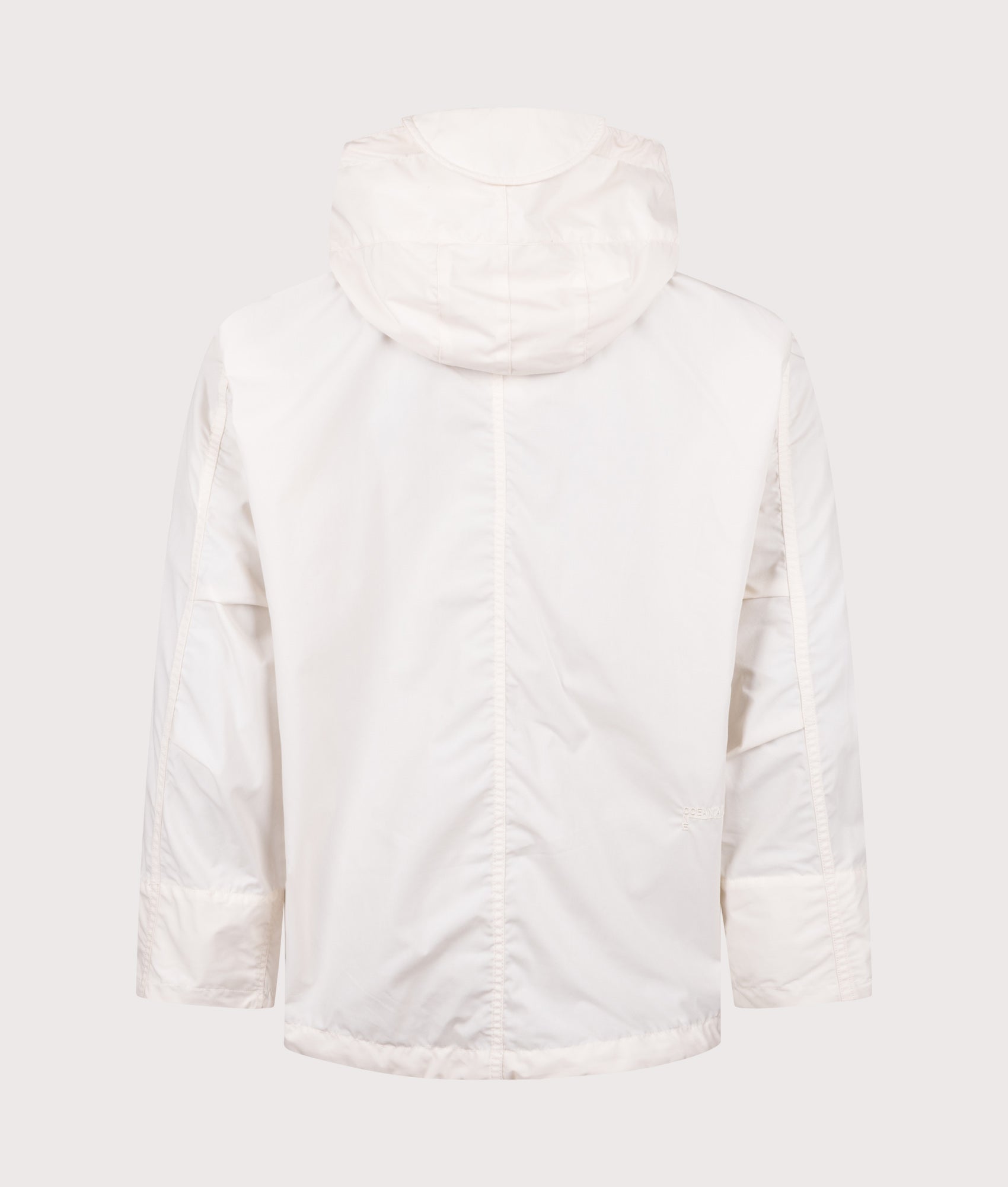 Nanamica Hooded Deck jacket in Off White at EQVVS Menswear. Back shot.