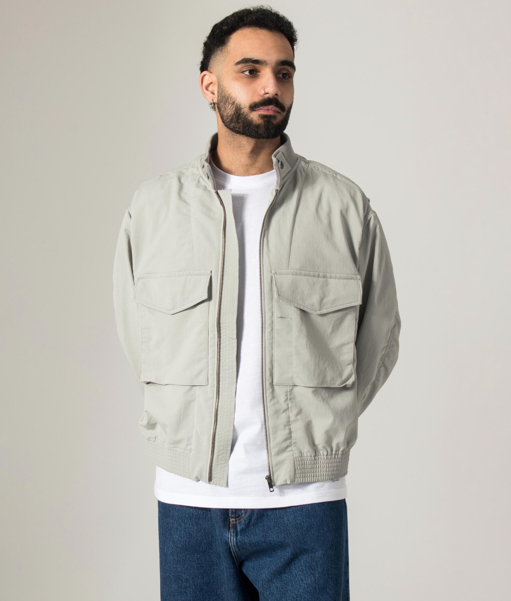 nanamica Oversized ALPHADRY® Field Jacket Light Khaki at EQVVS Menswear. Model shot.
