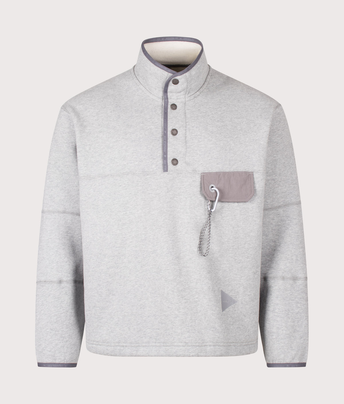and wander Relaxed Fit Button Placket Overhead Sweatshirt in Light Gray at EQVVS Menswear. Front shot.