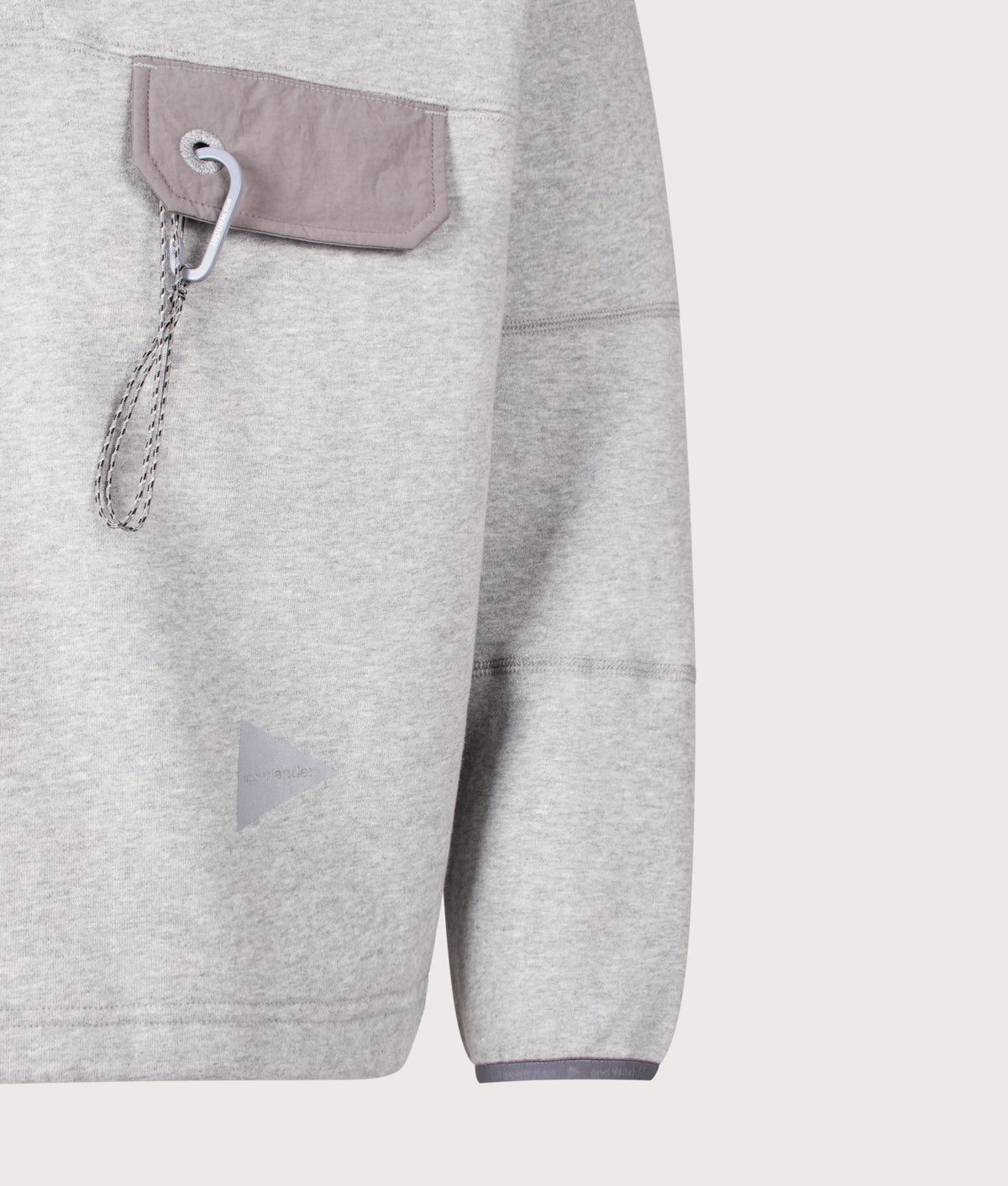 and wander Relaxed Fit Button Placket Overhead Sweatshirt in Light Gray at EQVVS Menswear. Detail shot.