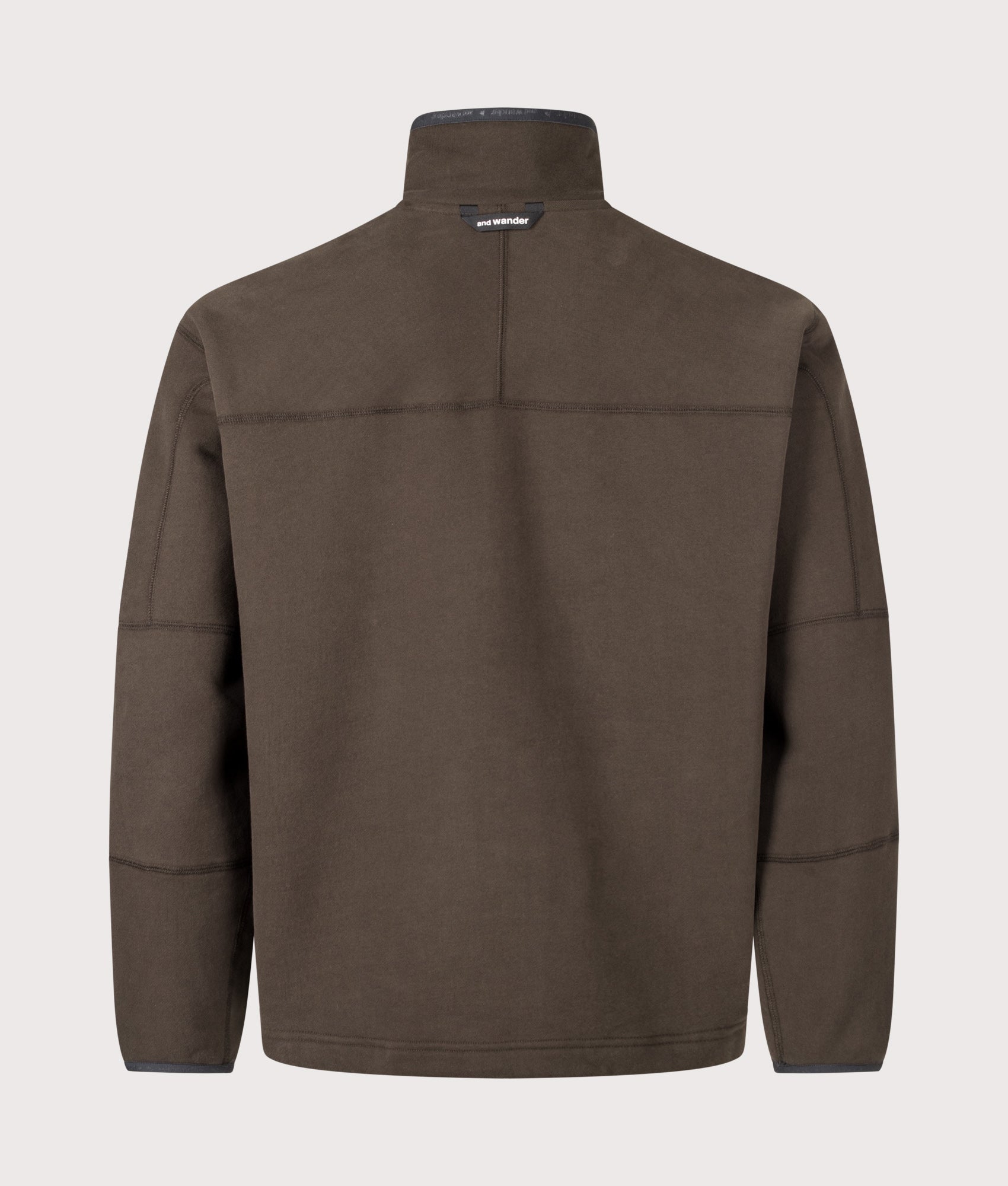 and wander Relaxed Fit Button Placket Overhead Sweatshirt in Dark Brown at EQVVS Menswear. Back shot.
