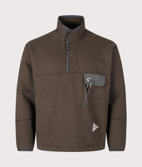 Relaxed Fit Button Placket Overhead Sweatshirt: 052 Dark Brown 