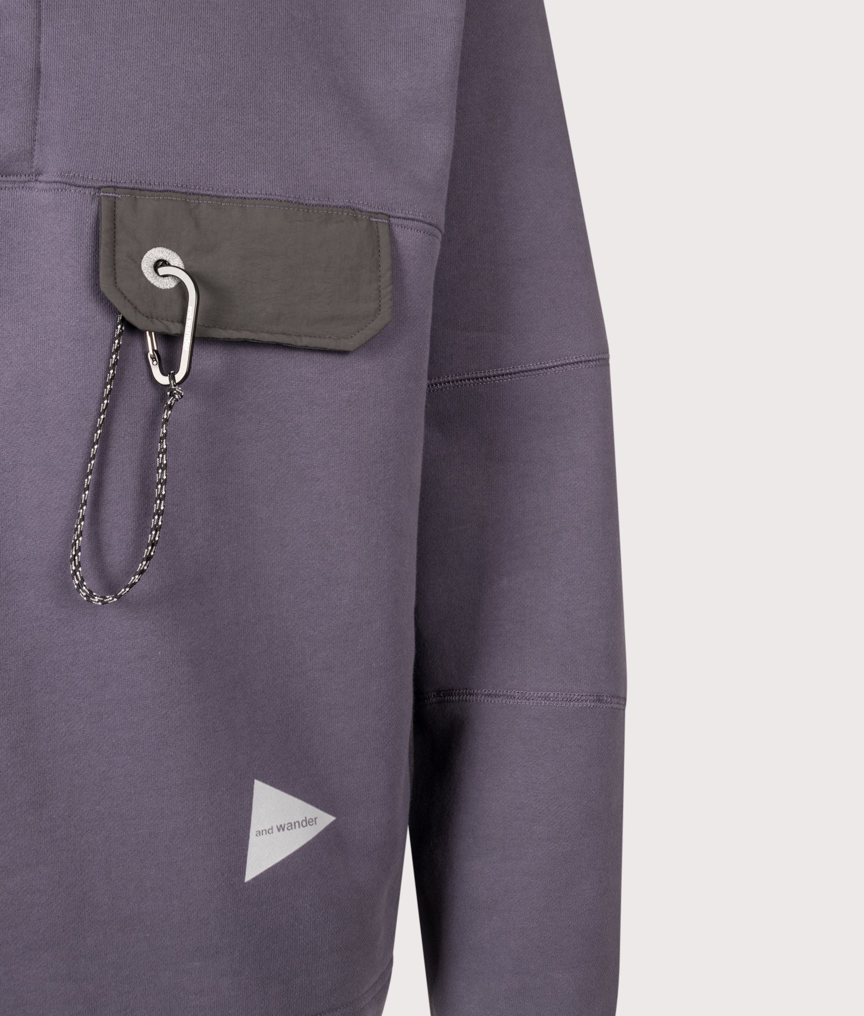 and wander Relaxed Fit Button Placket Overhead Sweatshirt in Purple at EQVVS Menswear. Detail shot.