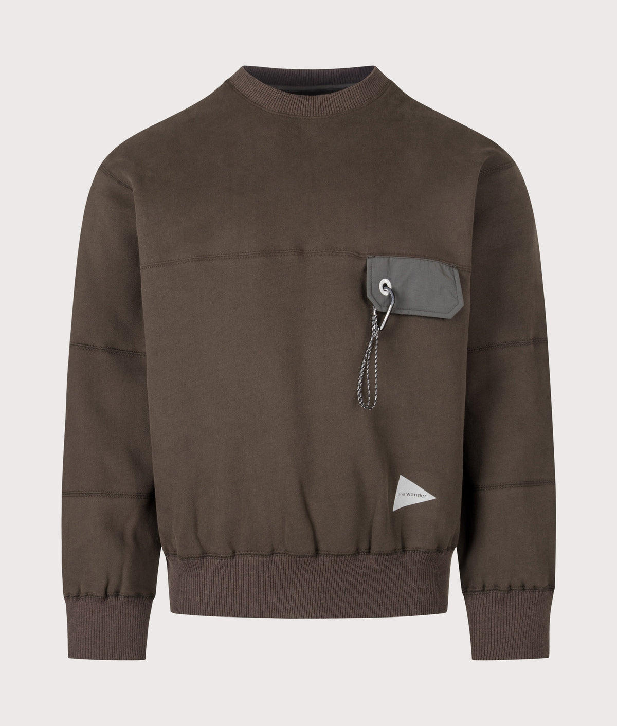 and wander Relaxed Fit Pocket Sweatshirt in Dark Brown at EQVVS Menswear. Front shot.