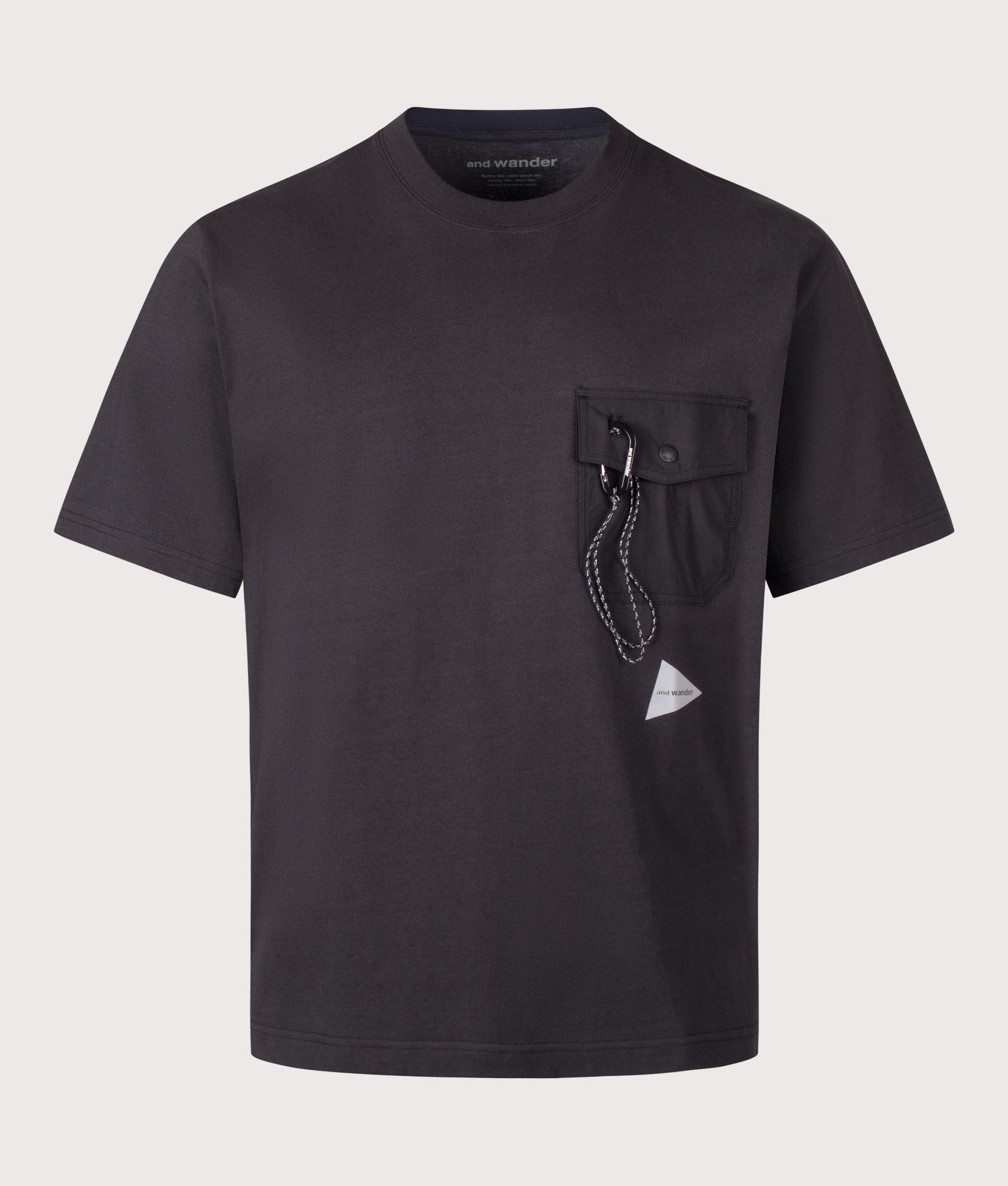 and wander Relaxed Fit Heavy Cotton Pocket T-Shirt in Black at EQVVS Menswear. Front shot.