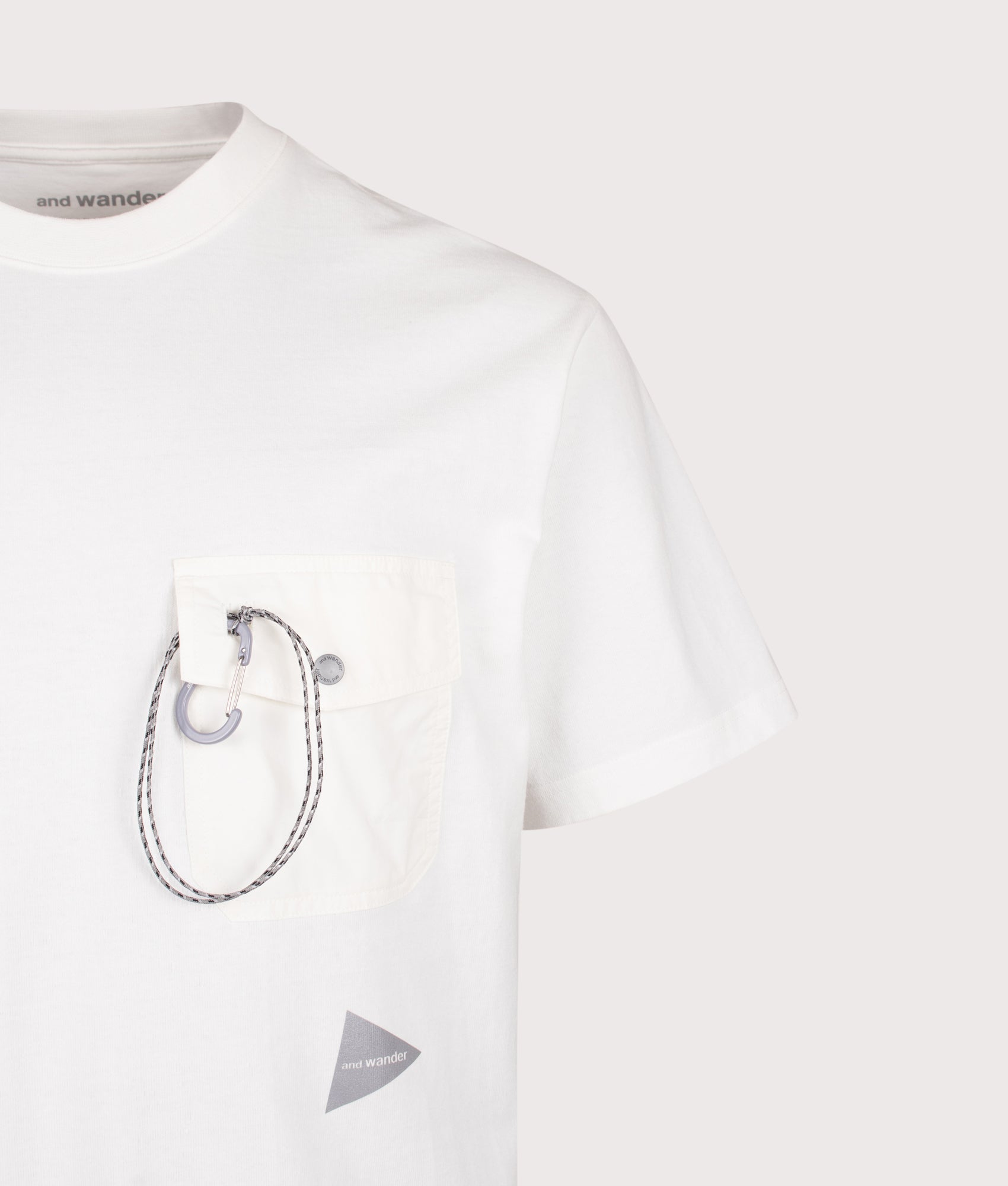 and wander Relaxed Fit Heavy Cotton Pocket T-Shirt in Off White at EQVVS Menswear. Detail shot.