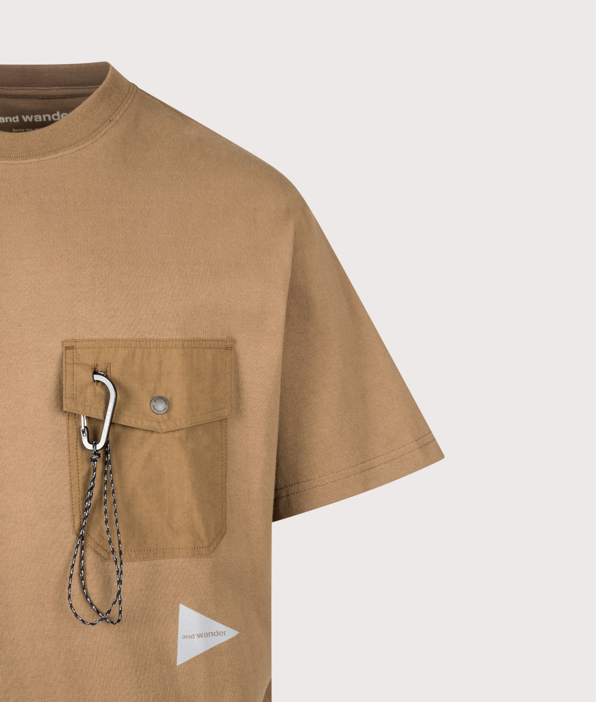 and wander Relaxed Fit Heavy Cotton Pocket T-Shirt in Brown at EQVVS Menswear. Detail shot.