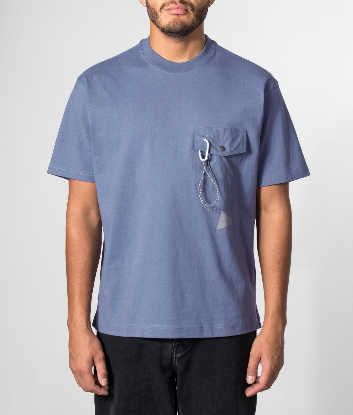 and wander Relaxed Fit Heavy Cotton Pocket T-Shirt in Light Blue at EQVVS Menswear. Model front shot.