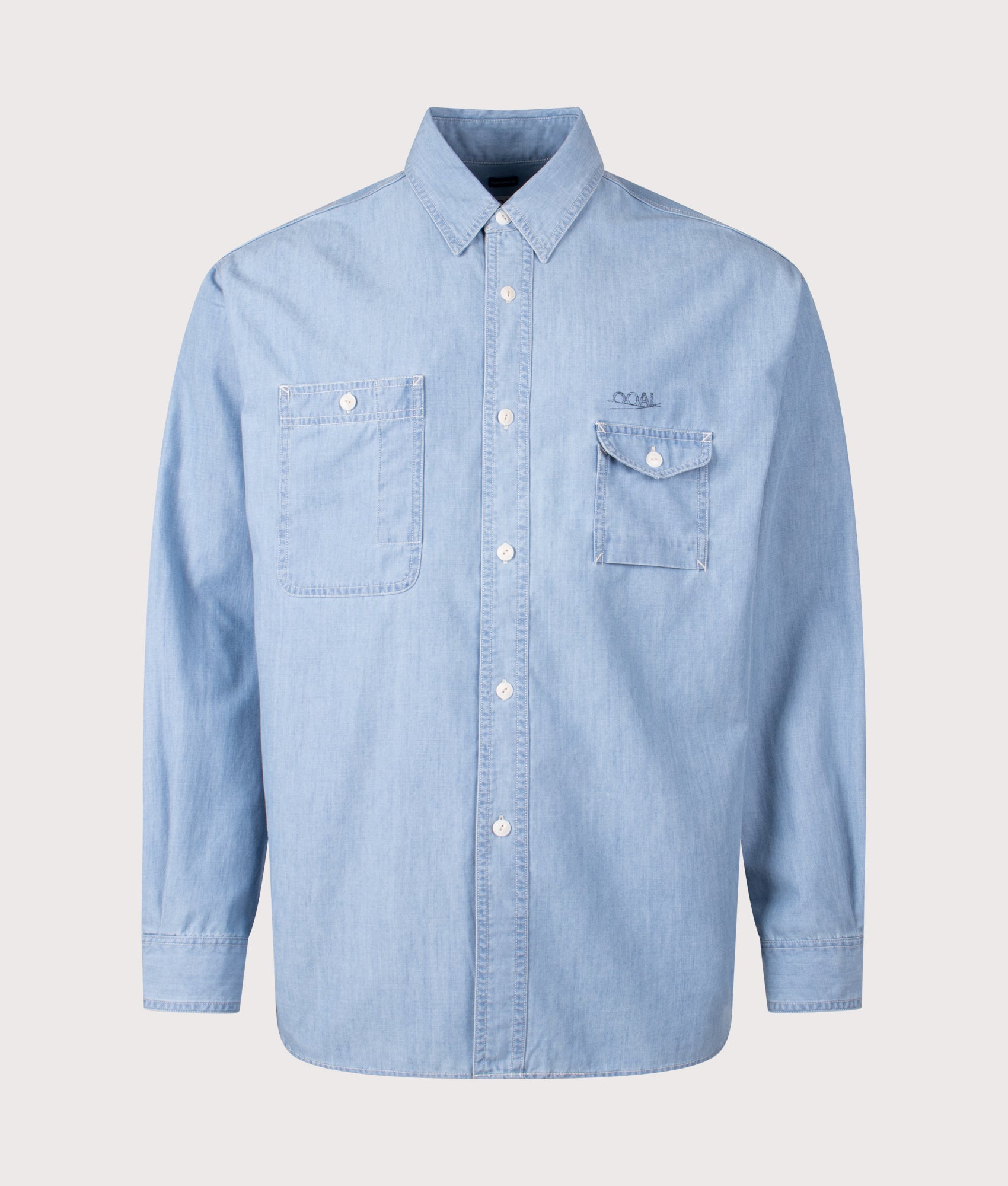 Oversized Regular Collar Chambray Shirt in Indigo | nanamica | EQVVS