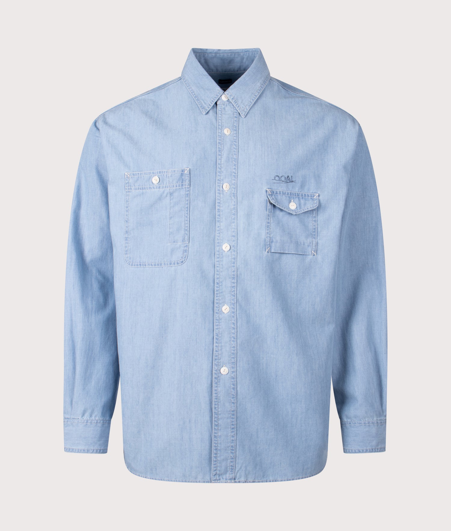 Oversized Regular Collar Chambray Shirt in Indigo | nanamica | EQVVS