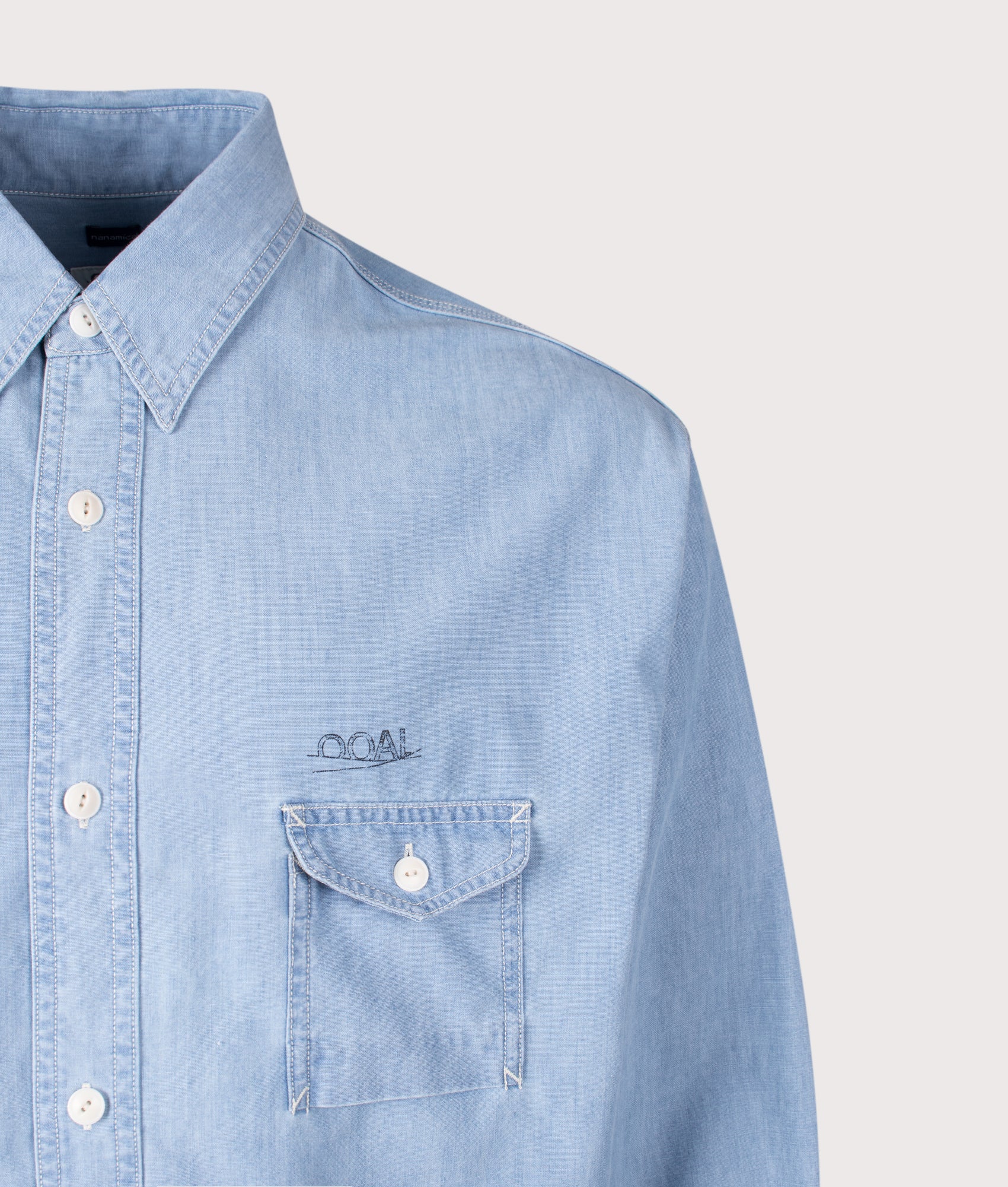 Oversized Regular Collar Chambray Shirt in Indigo | nanamica | EQVVS