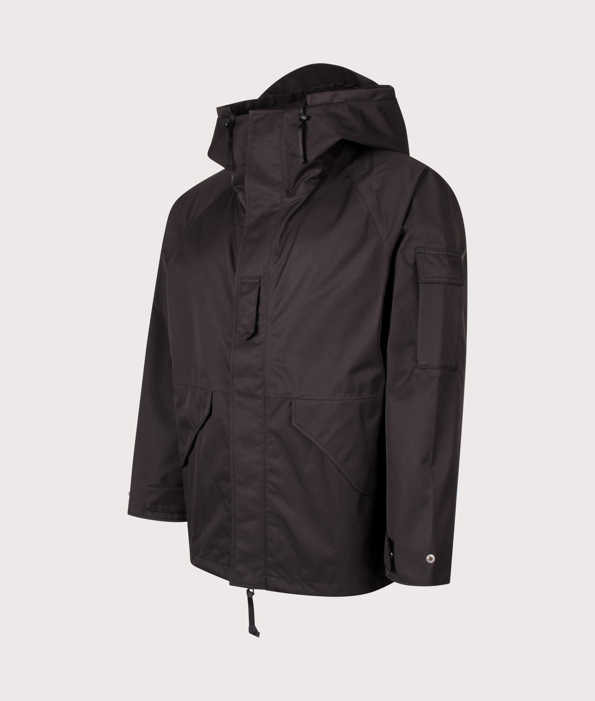 nanamica 2L GORE-TEX® Cruiser Jacket in Black at EQVVS Menswear. Angled front shot.