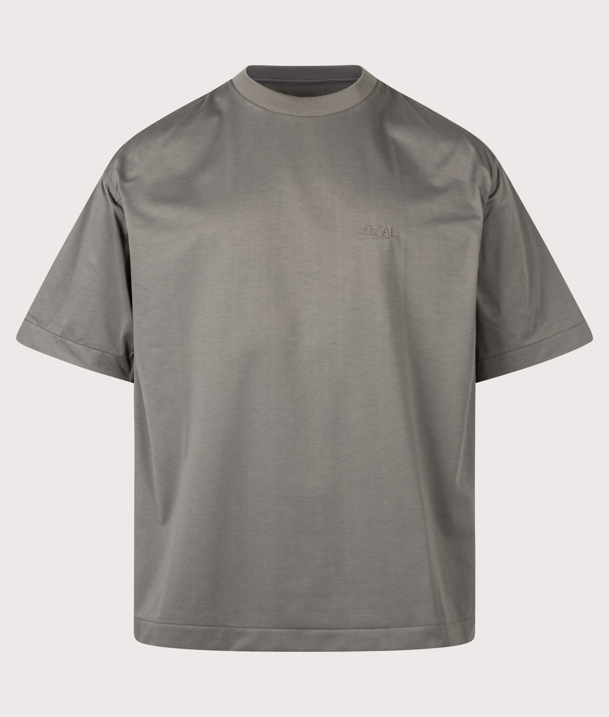 nanamica Oversized OOAL Polyester Jersey T-Shirt in Charcoal at EQVVS Menswear. Front shot.
