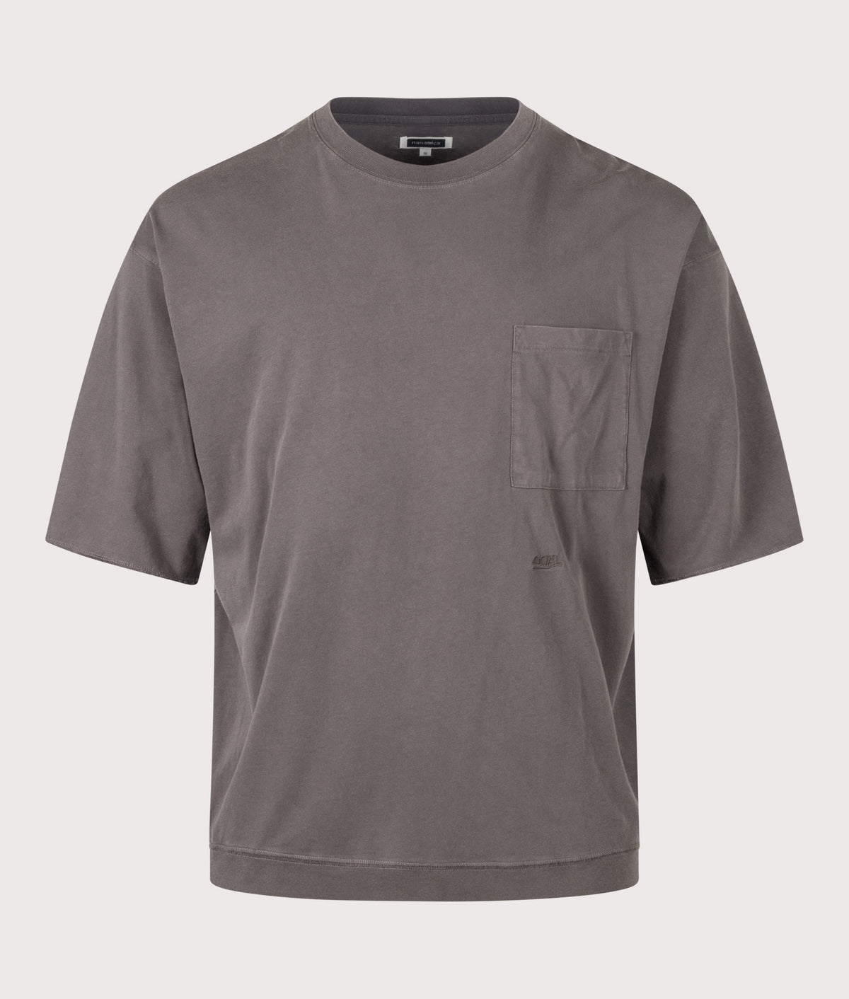nanamica Oversized Fit OOAL Pocket T-Shirt in Charcoal at EQVVS Menswear. Front shot.