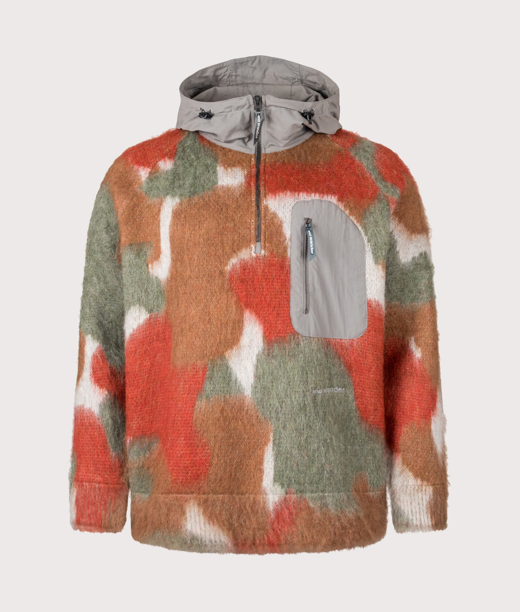 Mix Colour Shaggy Knit Hoodie in Brown Mix | and wander | EQVVS | Front shot.