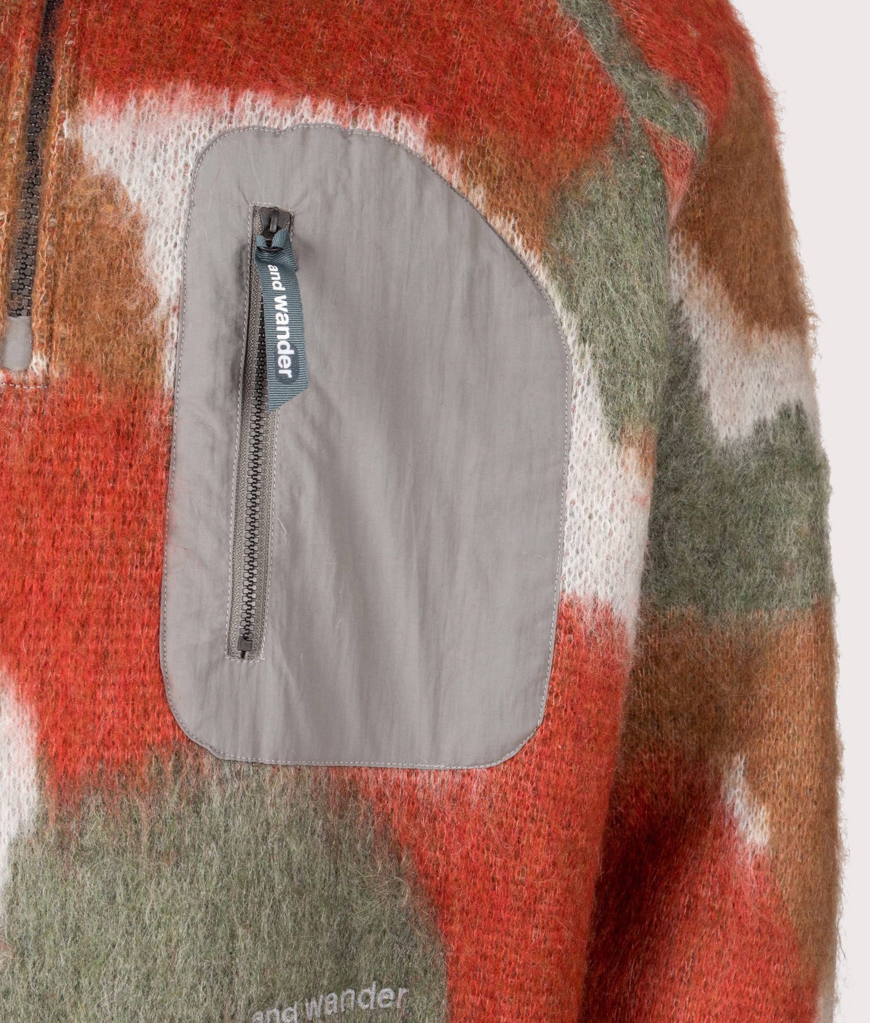 Mix Colour Shaggy Knit Hoodie in Brown Mix | and wander | EQVVS | Detail shot.