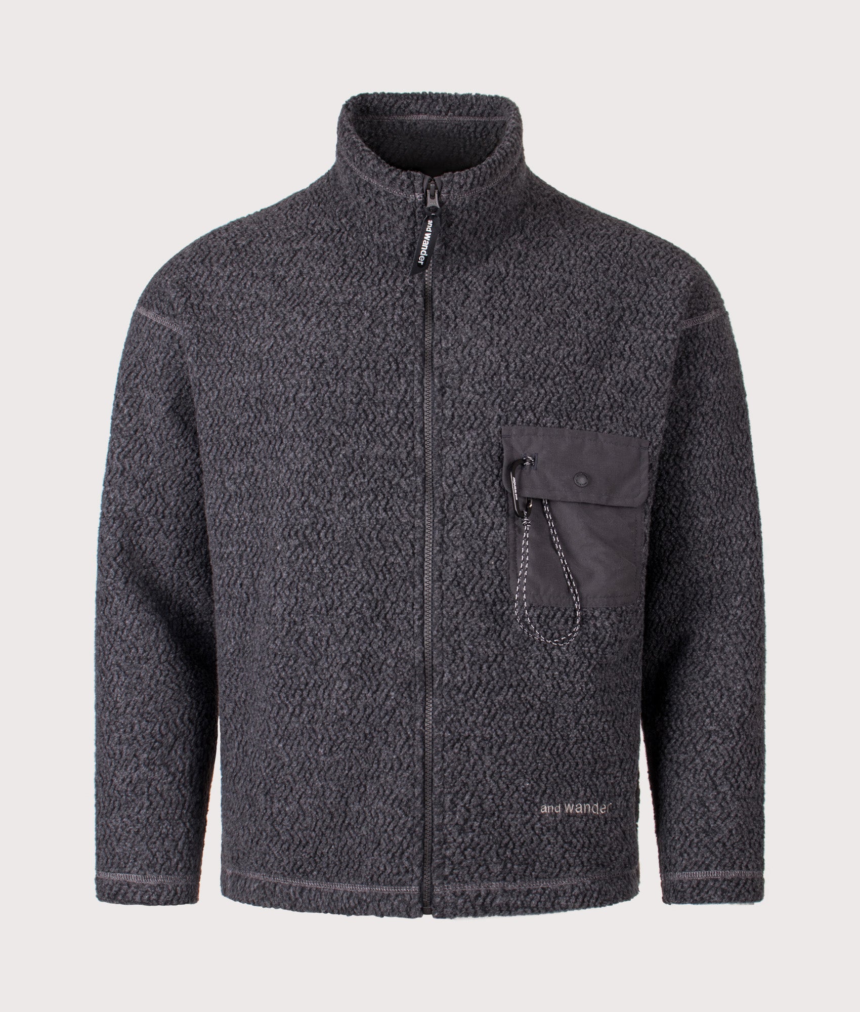 and wander Re Wool JQ Stand Zip Sweatshirt in Charcoal at EQVVS Menswear. Front shot.