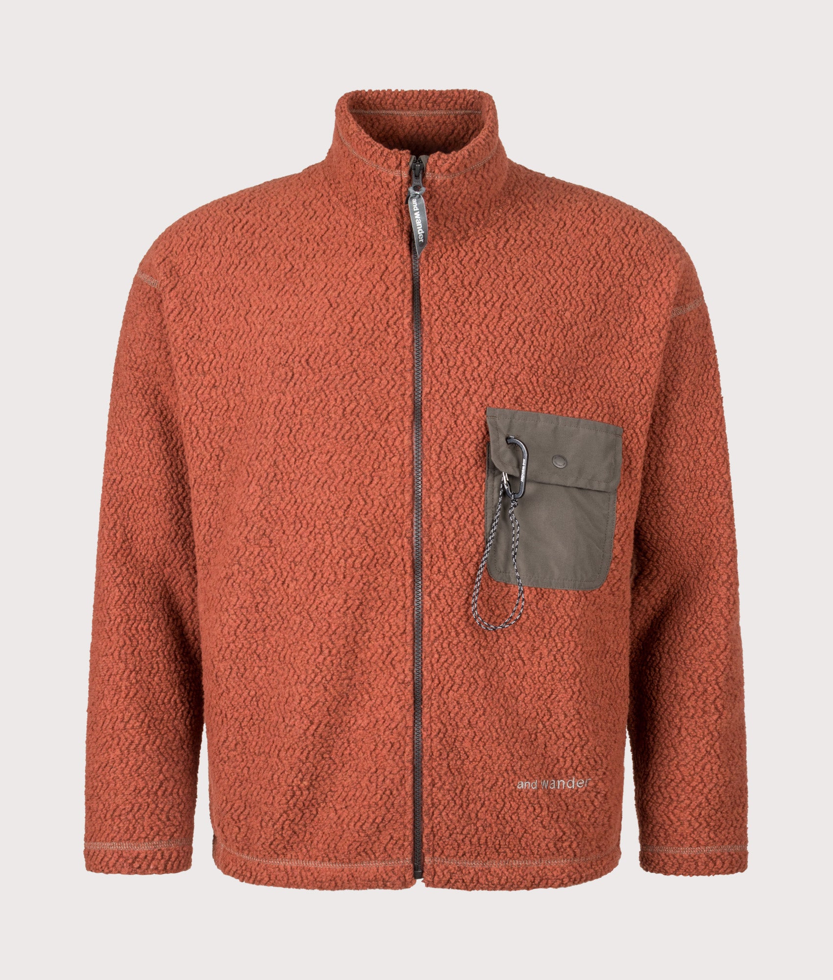 and wander Re Wool JQ Stand Zip Sweatshirt in Red at EQVVS Menswear. Front shot.