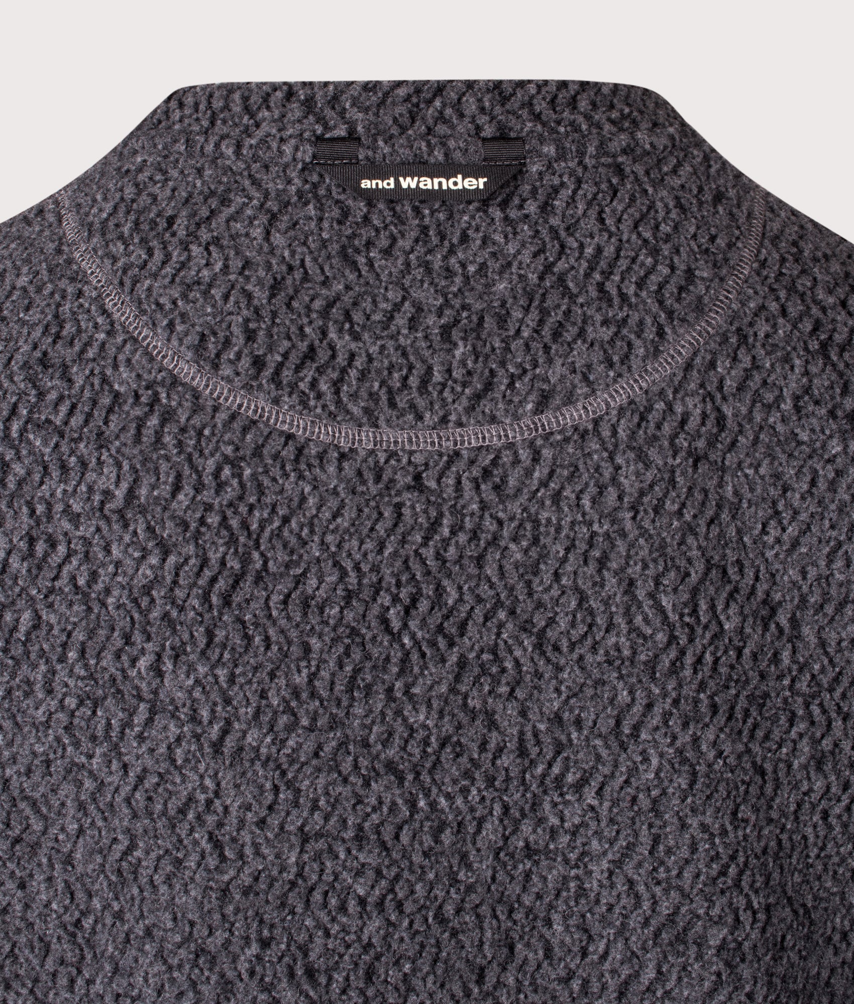 and wander Re Wool JQ Crew Sweatshirt in Charcoal at EQVVS Menswear. Back detail shot.