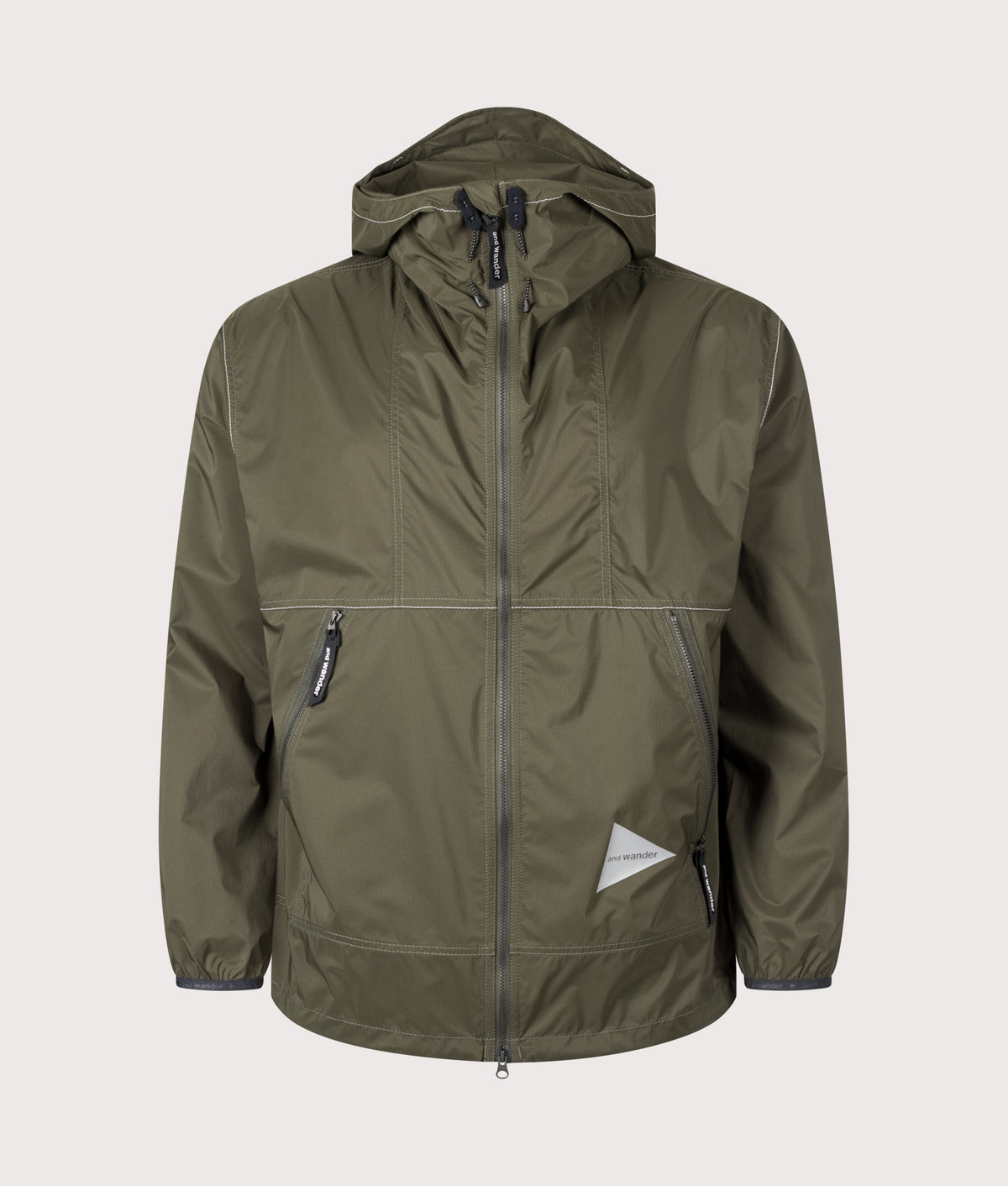 and wander Regular Fit Pertex Wind Jacket in Dark Khaki at EQVVS Menswear. Front shot.