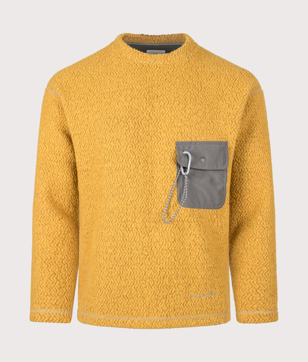 and wander Relaxed fit Re wool JQ Crew Neck Jumper in Yellow at EQVVS Menswear. Front shot.
